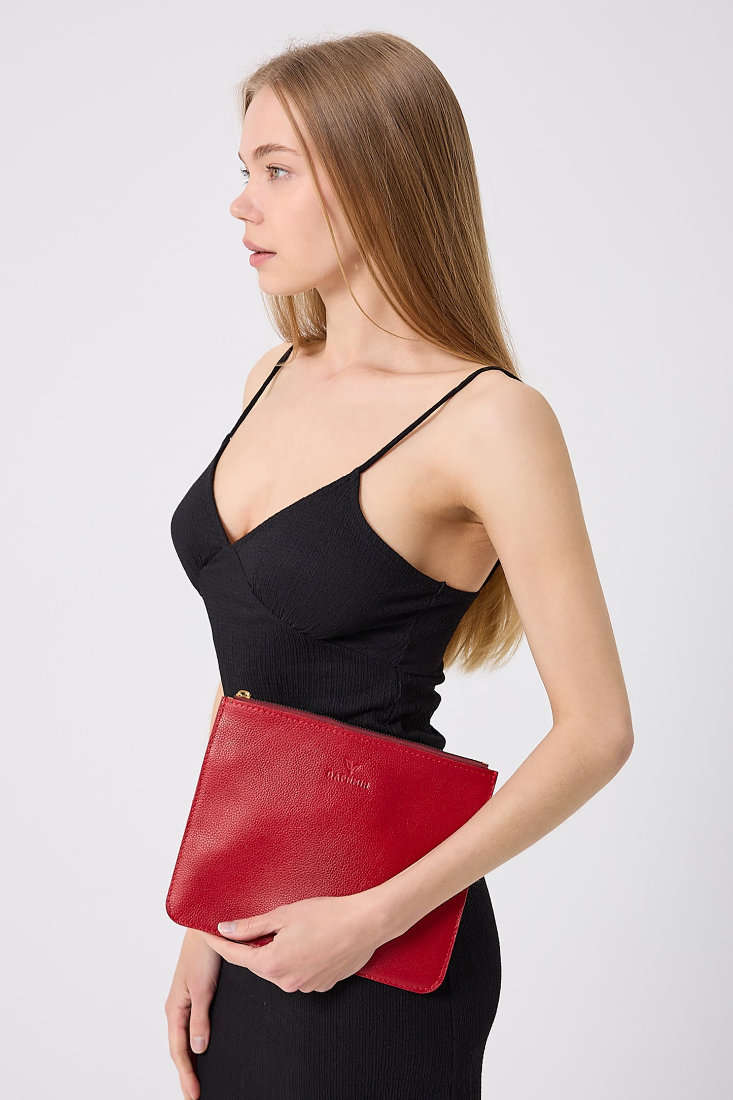 Nia Hakiki Deri Clutch Çanta - Kırmızı