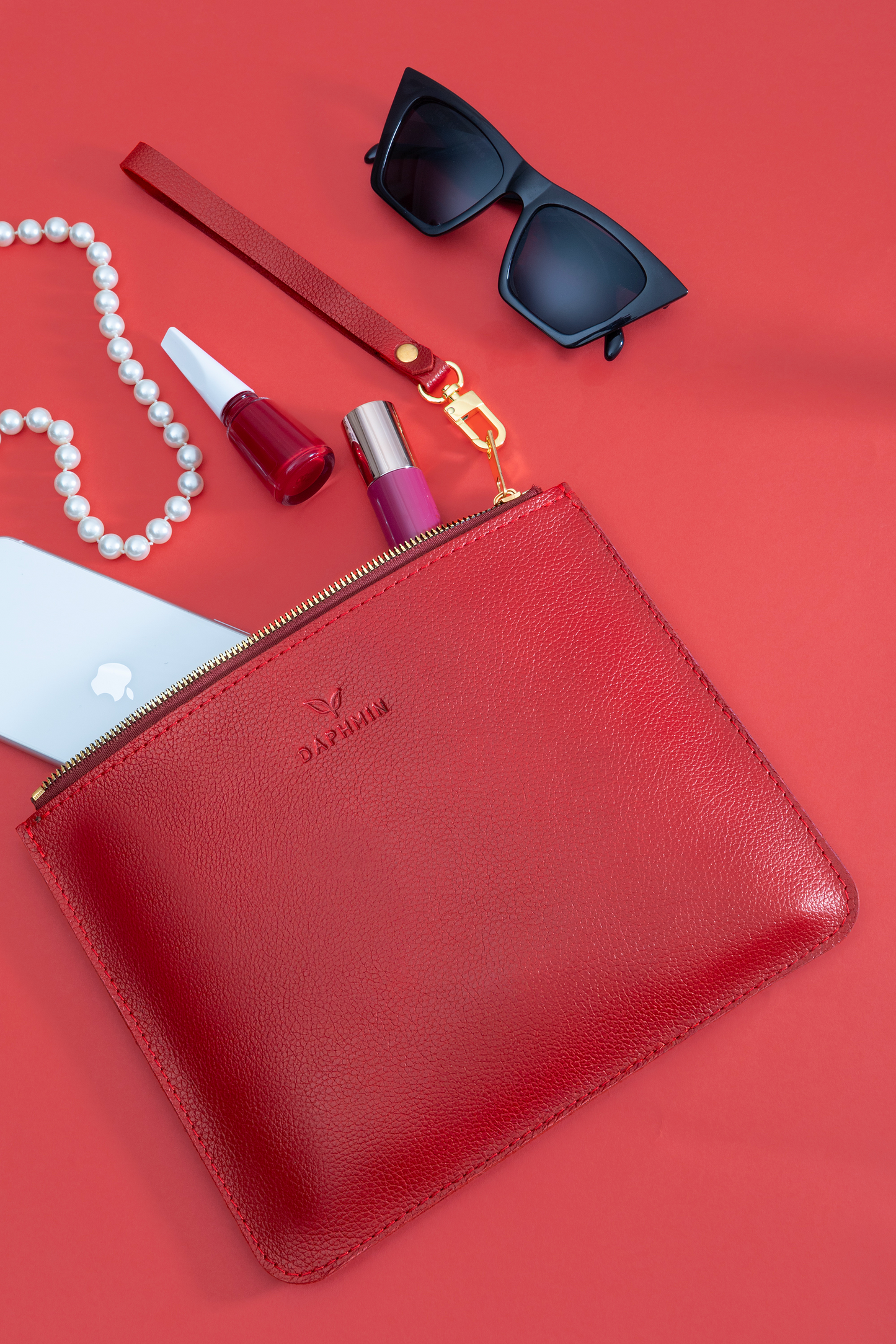 Nia Hakiki Deri Clutch Çanta - Kırmızı