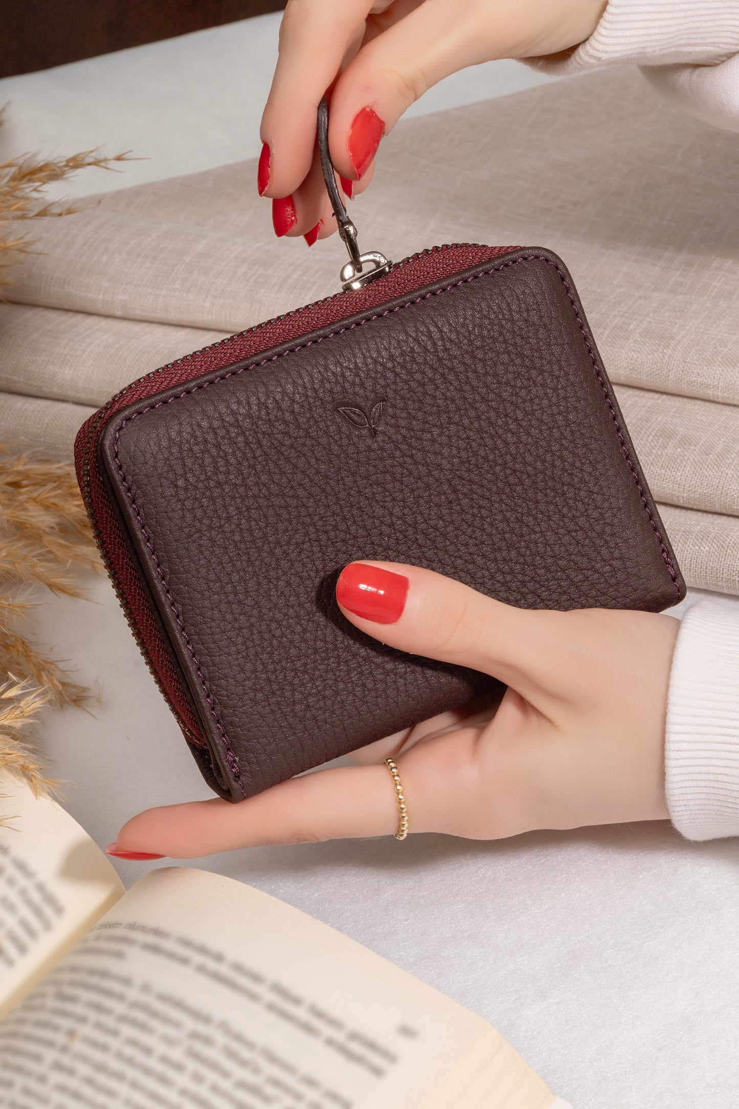 Vera - Kadın Bordo Zip Around Hakiki Deri Cüzdan