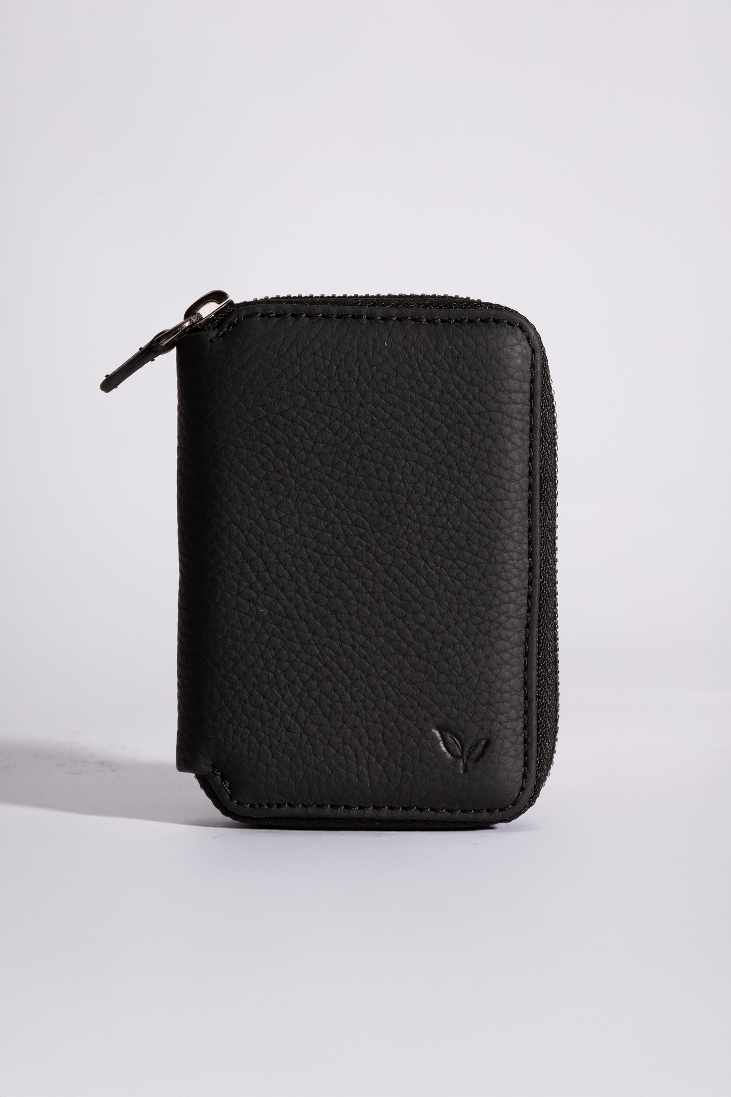 Zeas - Unisex Siyah Zip Around Hakiki Deri Cüzdan