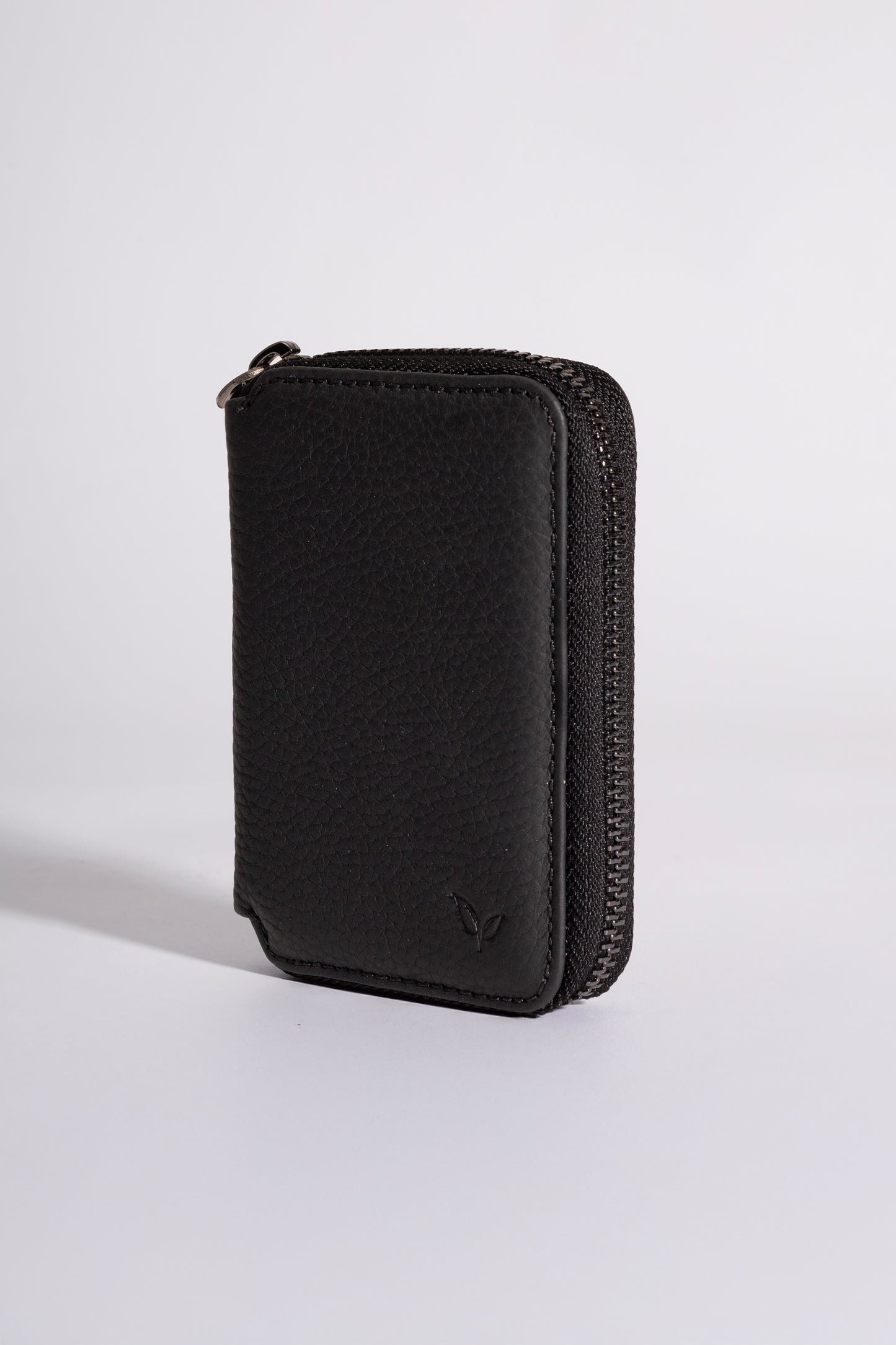Zeas - Unisex Siyah Zip Around Hakiki Deri Cüzdan