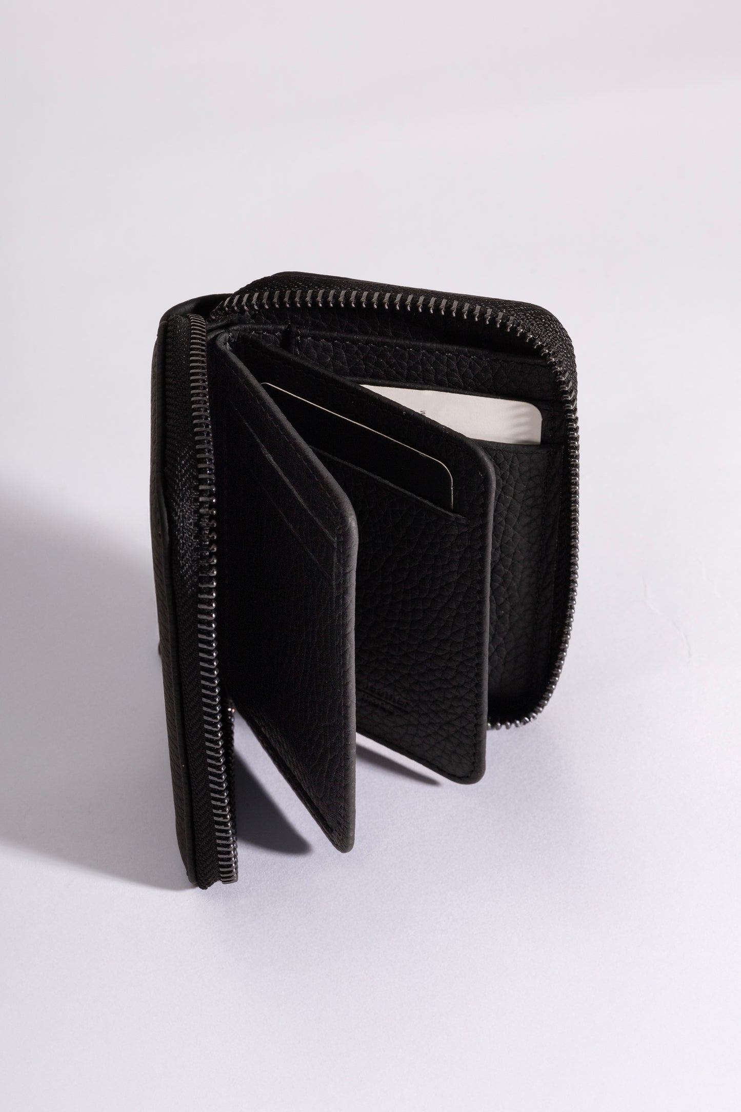 Zeas - Unisex Siyah Zip Around Hakiki Deri Cüzdan