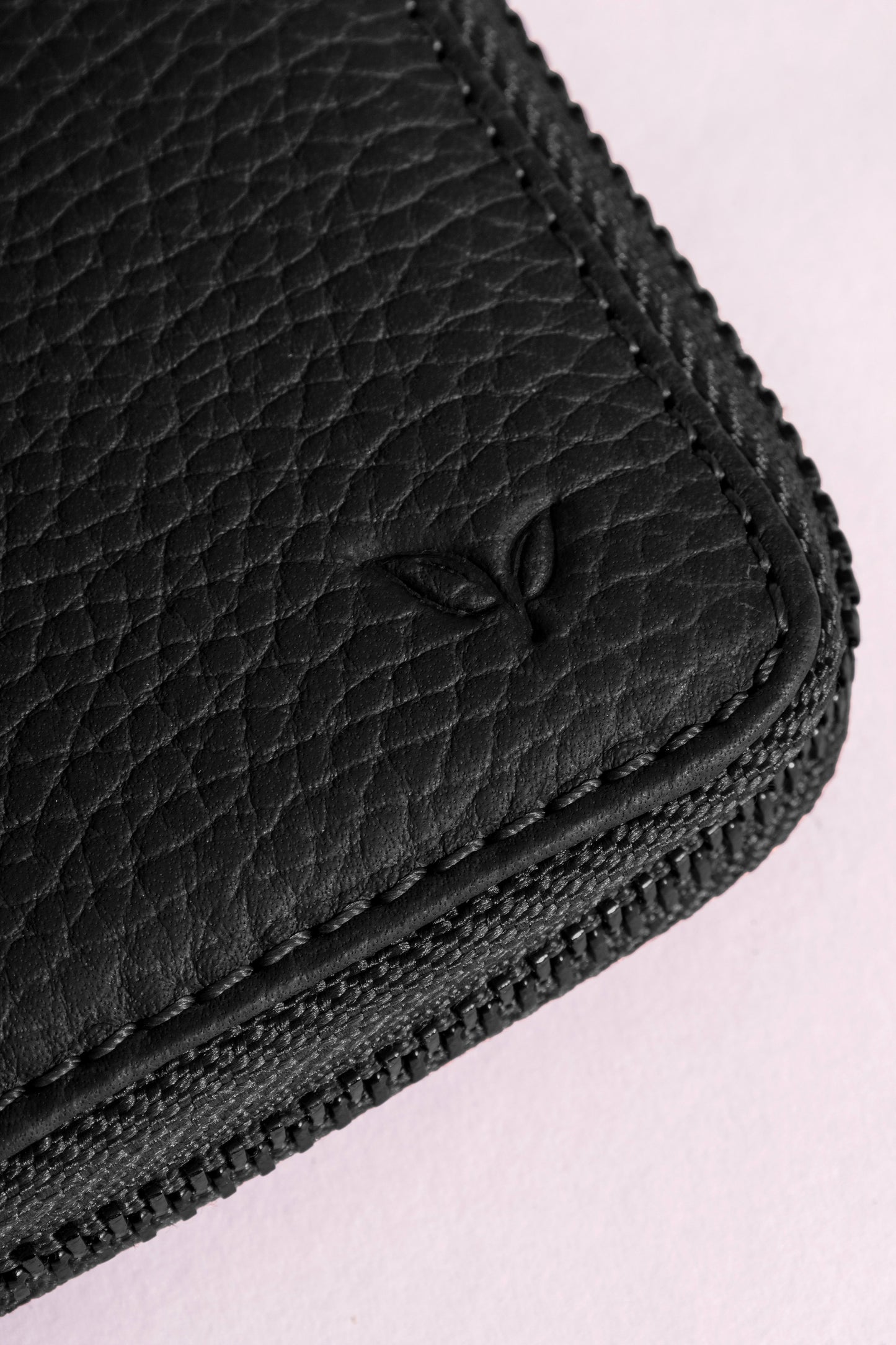 Zeas - Unisex Siyah Zip Around Hakiki Deri Cüzdan