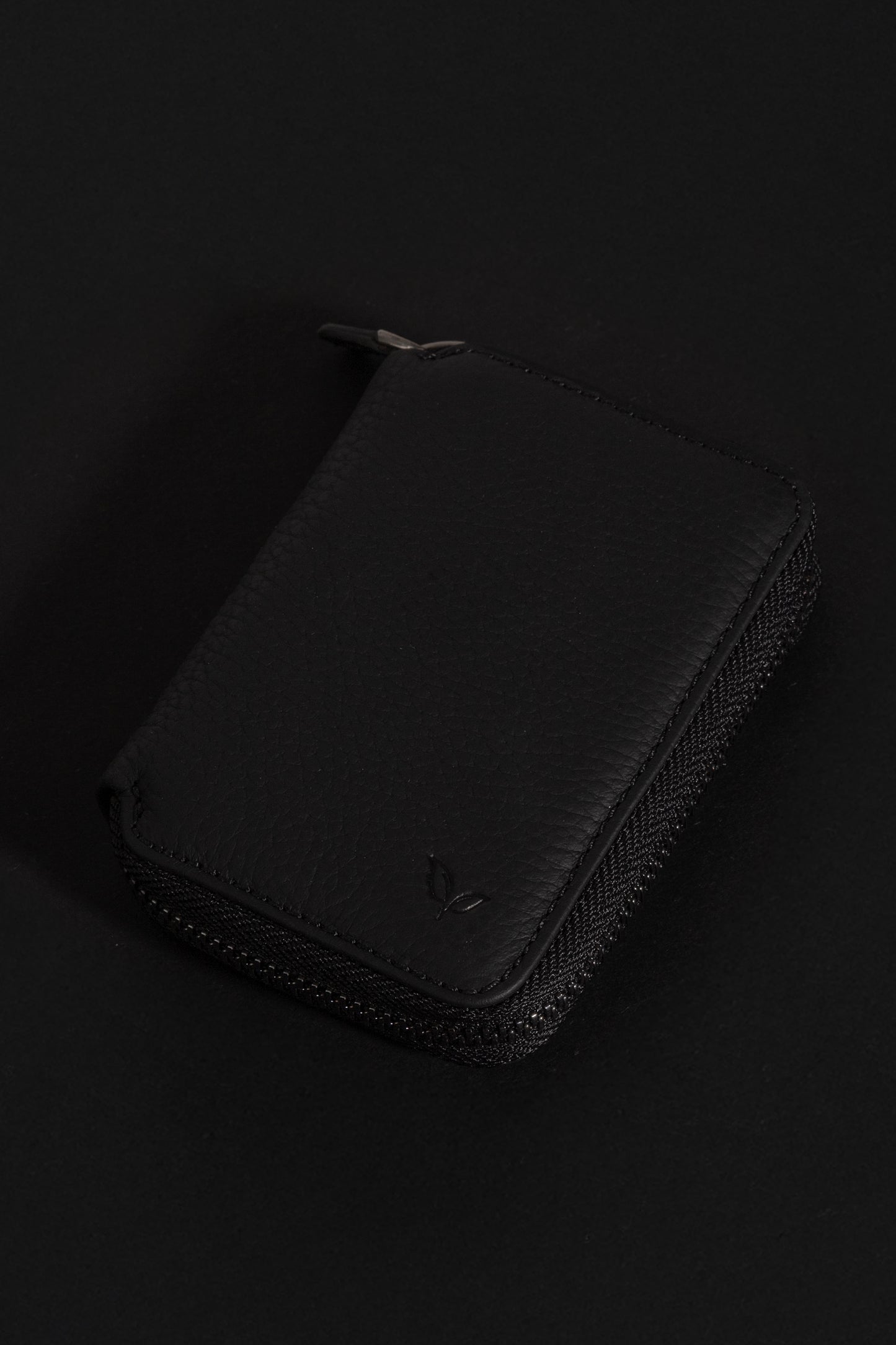 Zeas - Unisex Siyah Zip Around Hakiki Deri Cüzdan