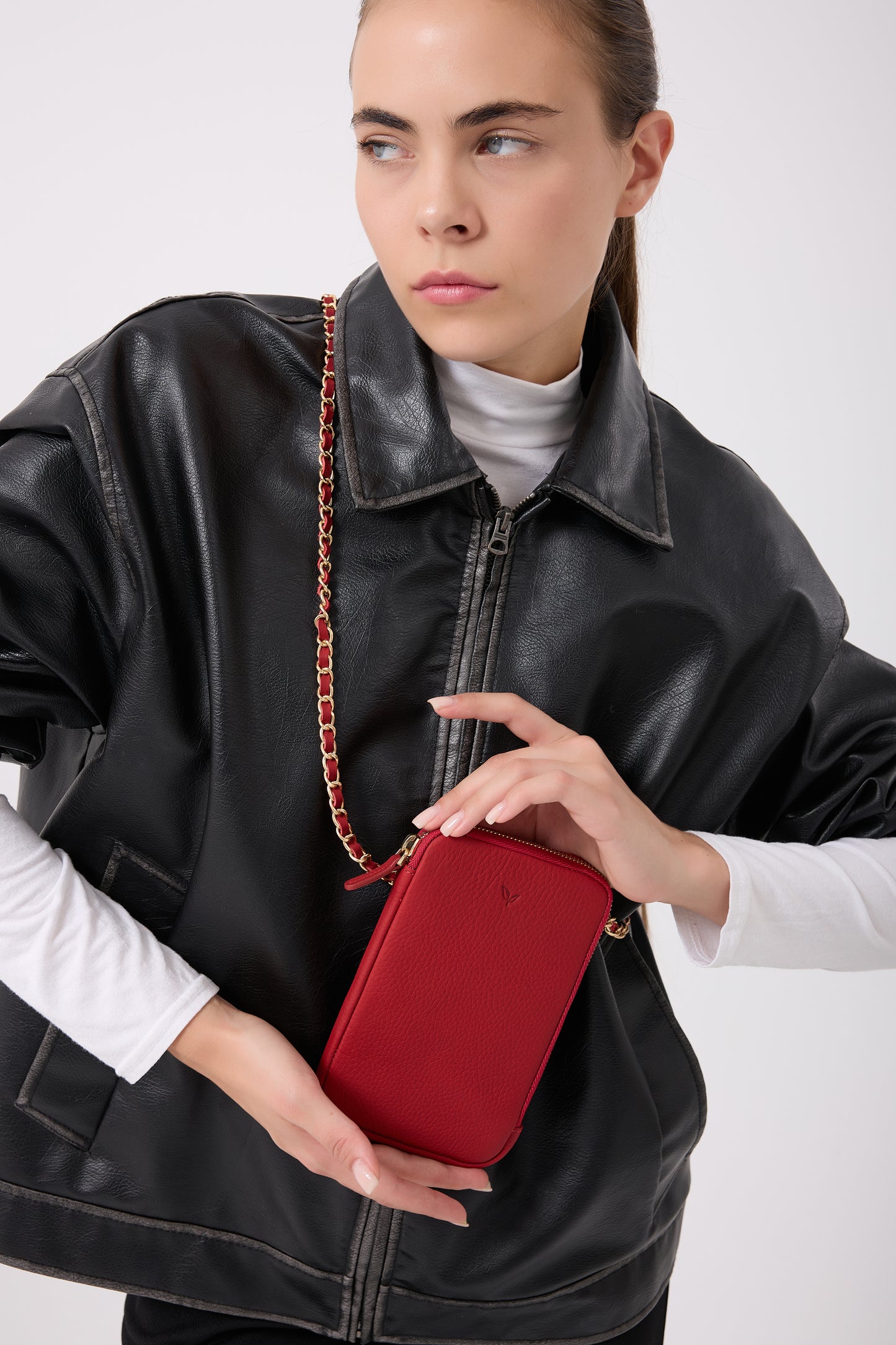 Laurel Plus - Kırmızı Hakiki Deri Büyük Boy Telefon Çantası