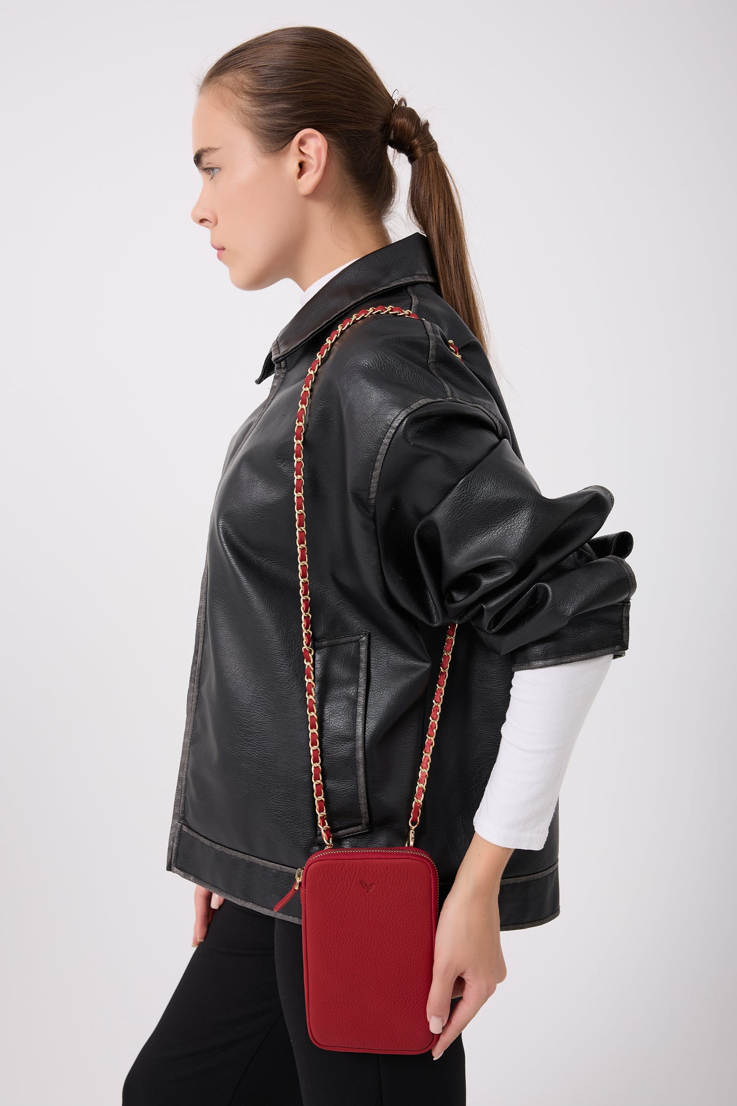 Laurel Plus - Kırmızı Hakiki Deri Büyük Boy Telefon Çantası