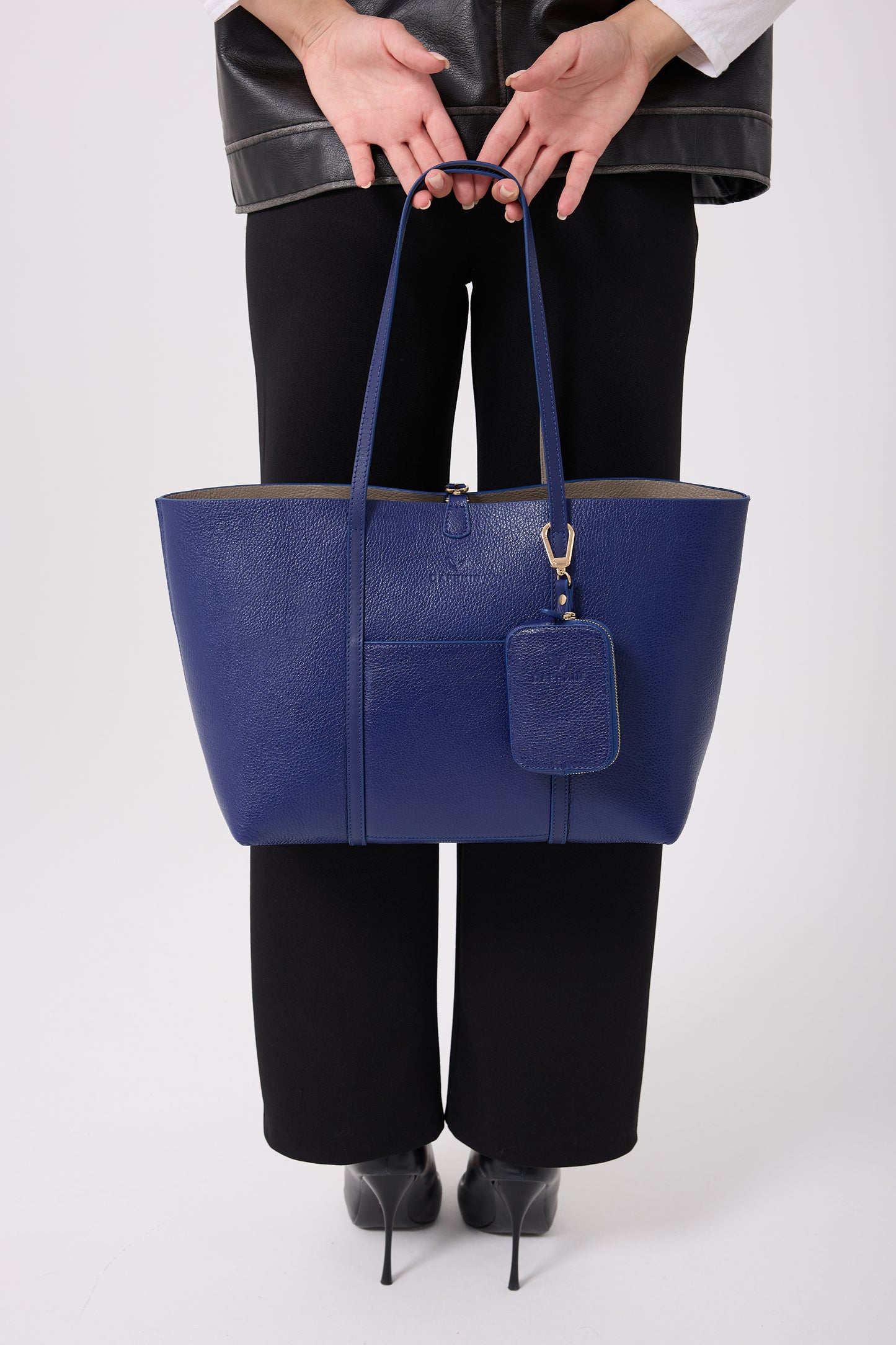 Duo Kadın Hakiki Deri Reversible Çift Taraflı Tote Çanta Vizon & Mavi