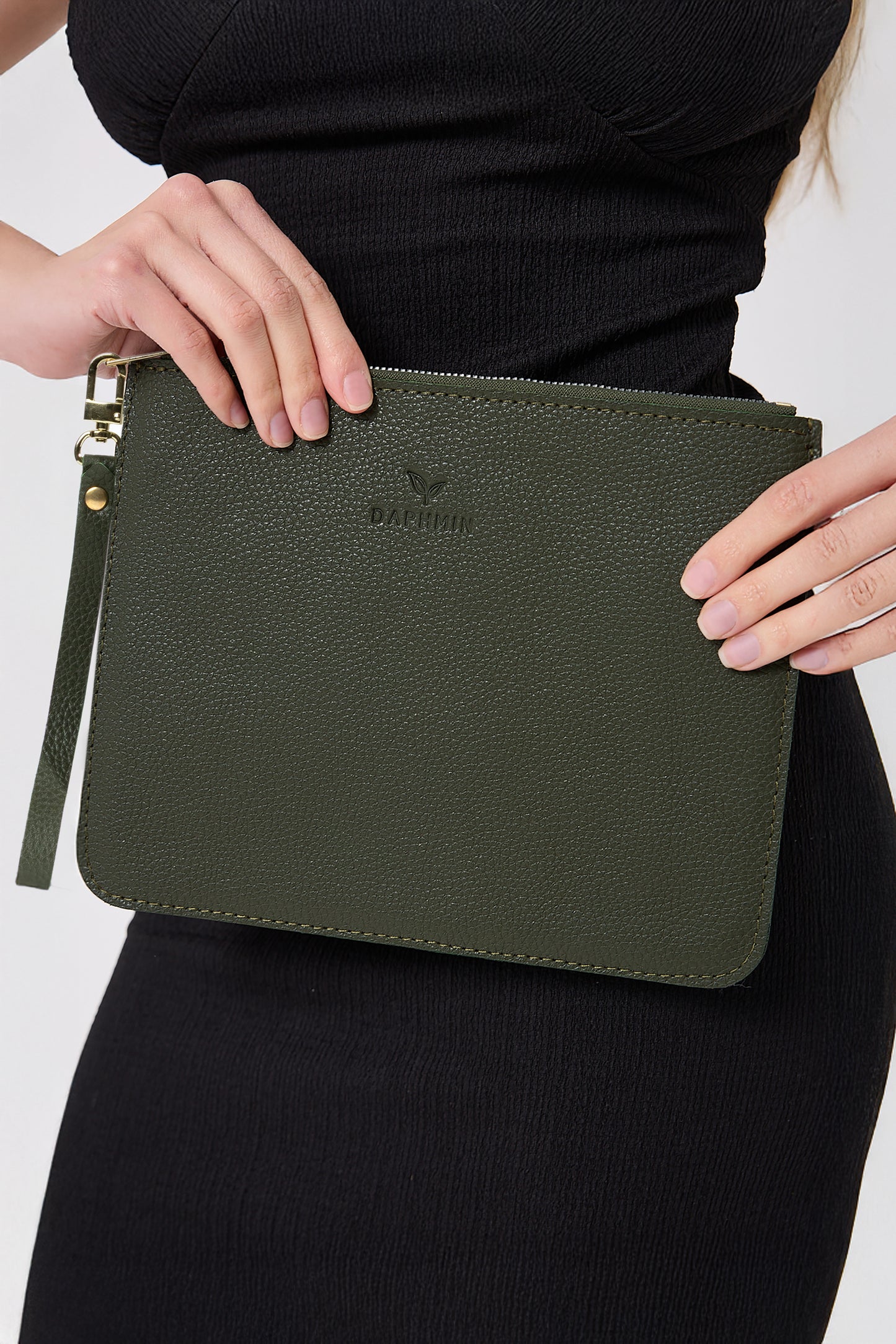 Nia Hakiki Deri Clutch Çanta - Haki