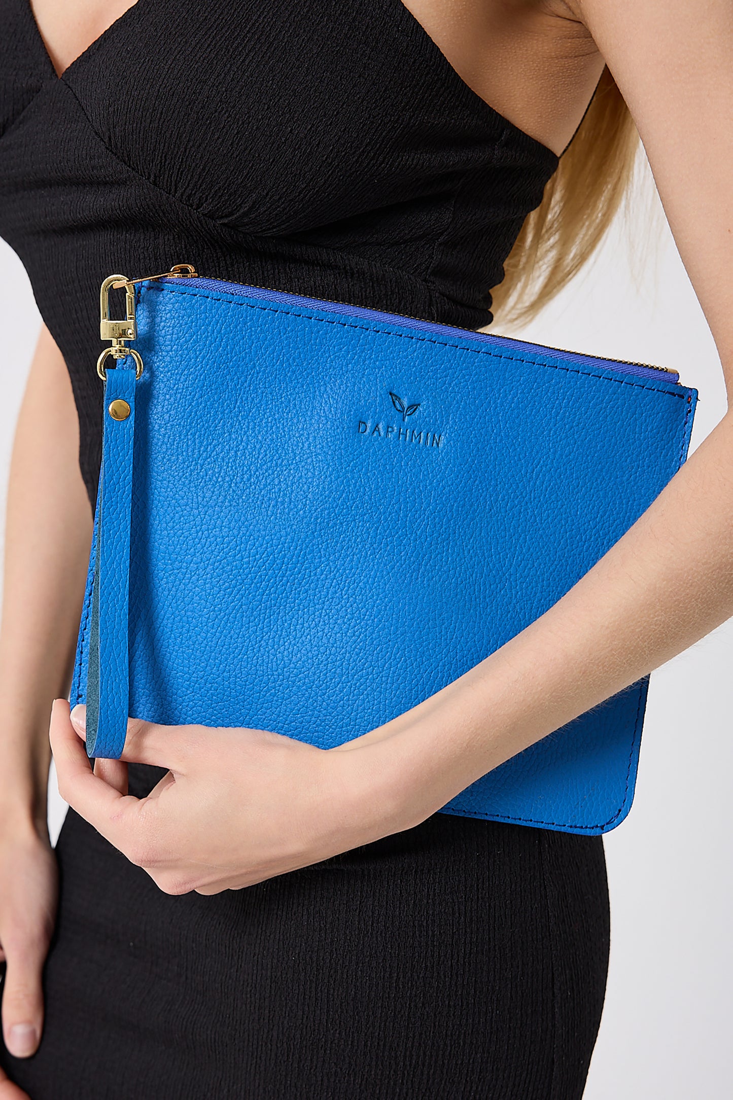 Nia Hakiki Deri Clutch Çanta - Mavi