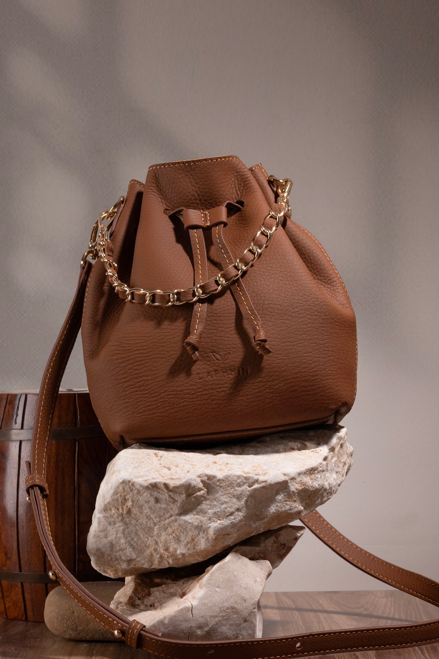 Sorellina Mini Bucket - Hakiki Deri Taba Büzgülü Çanta