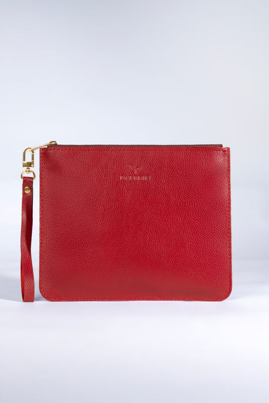 Nia Hakiki Deri Clutch Çanta - Kırmızı