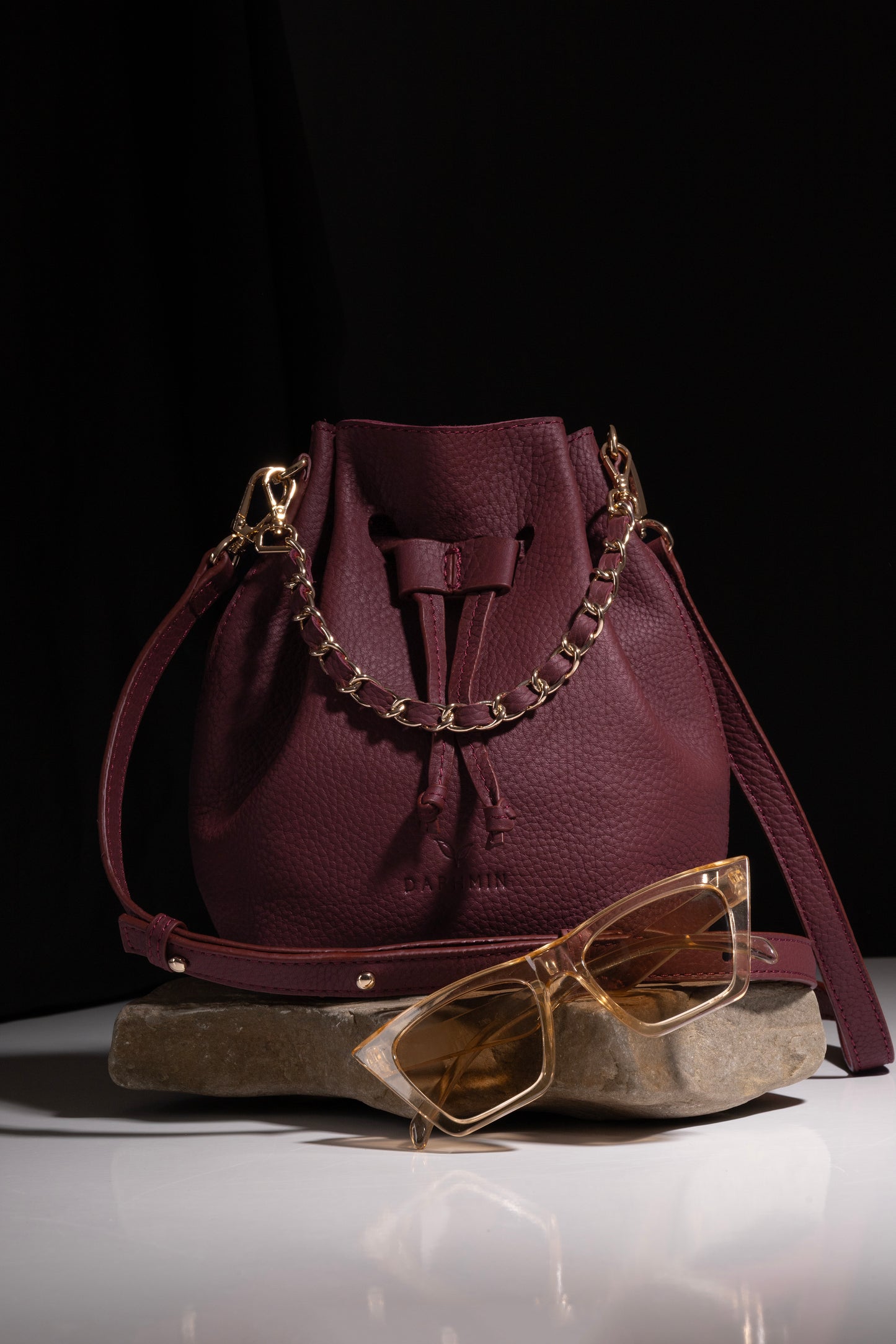 Sorellina Mini Bucket - Hakiki Deri Bordo Büzgülü Çanta