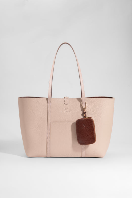 Duo Kadın Hakiki Deri Reversible Çift Taraflı Tote Çanta Pudra & Taba