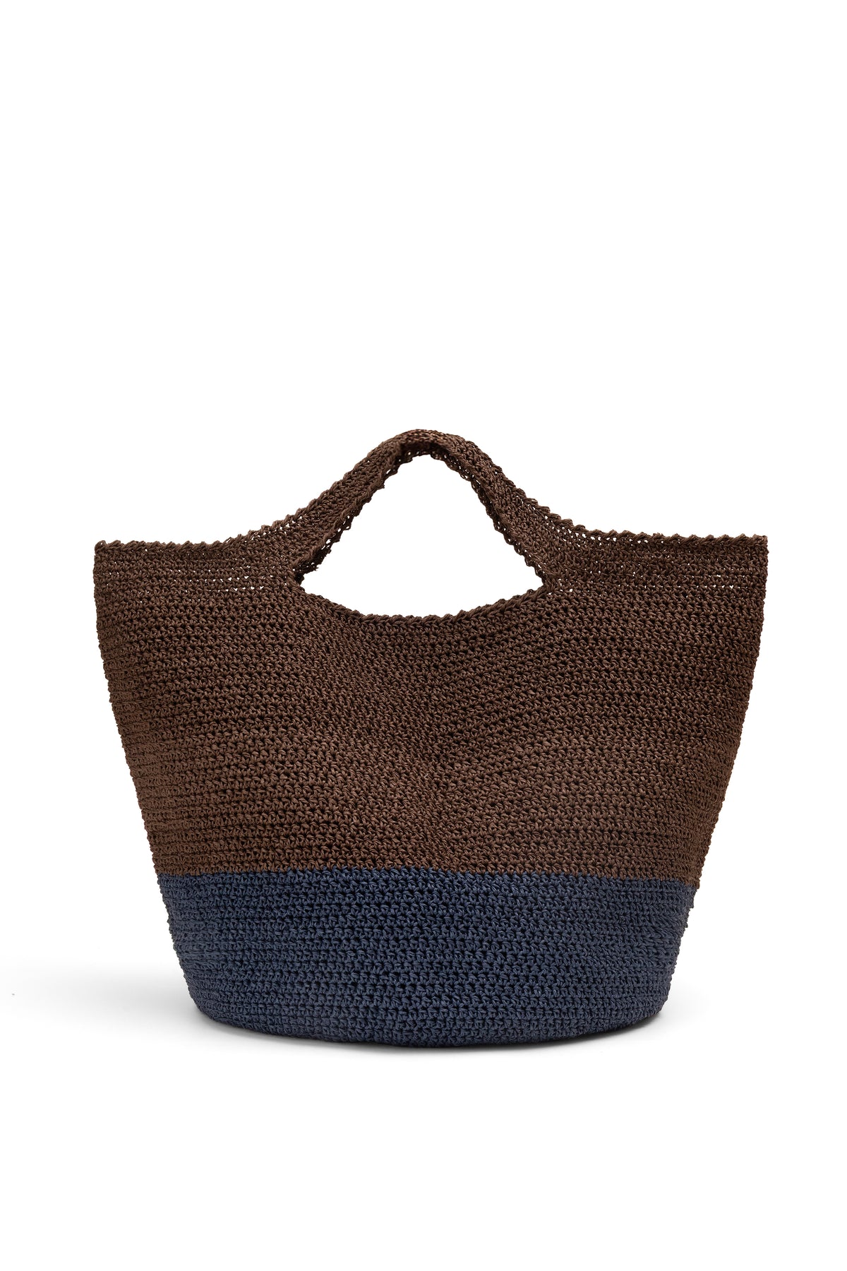 Straw-Look Sack Bag Brown & Navy
