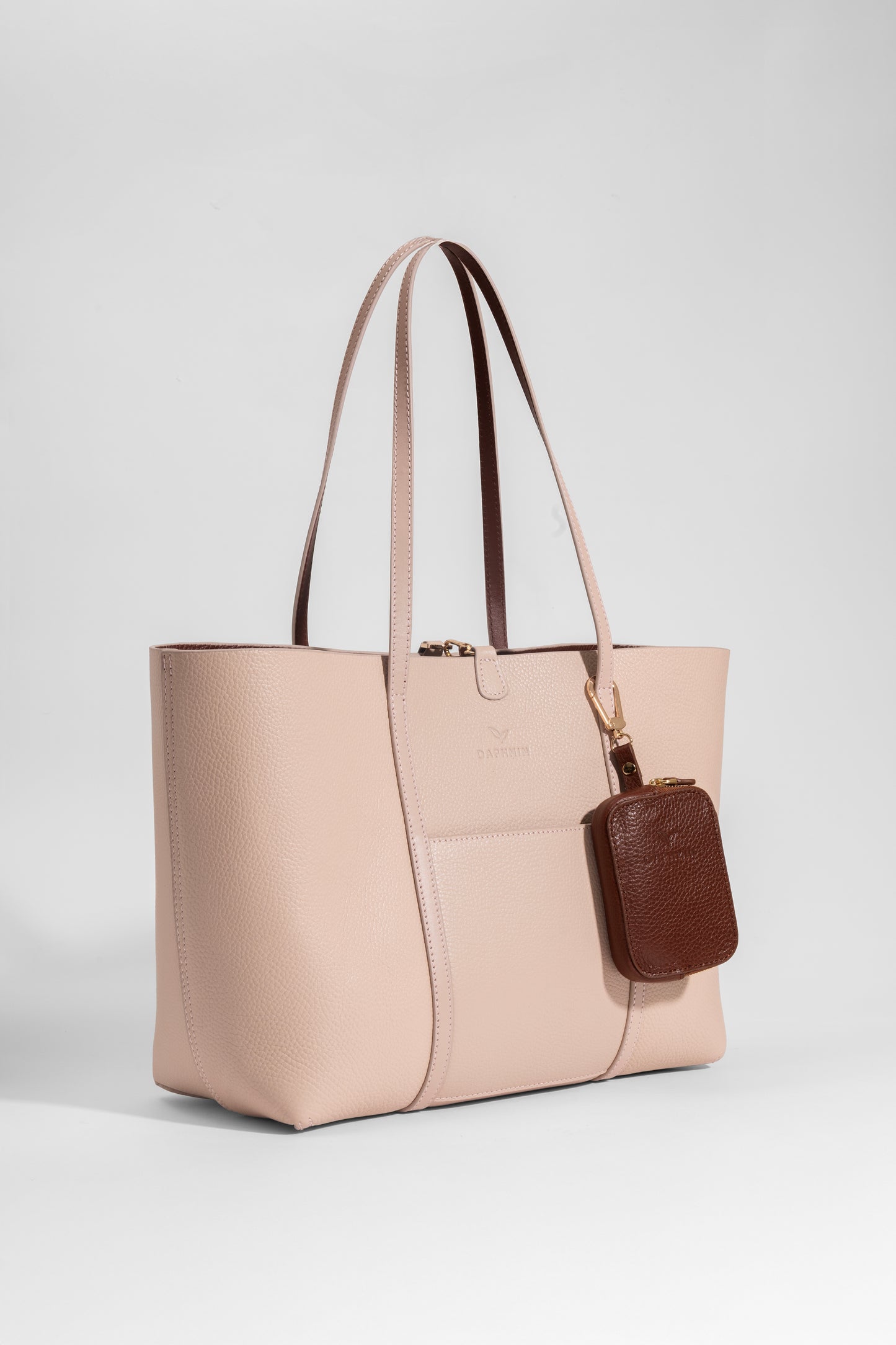 Duo Kadın Hakiki Deri Reversible Çift Taraflı Tote Çanta Pudra & Taba