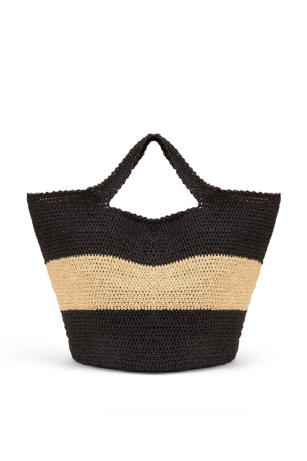Straw-Look Sack Bag Black & Beige