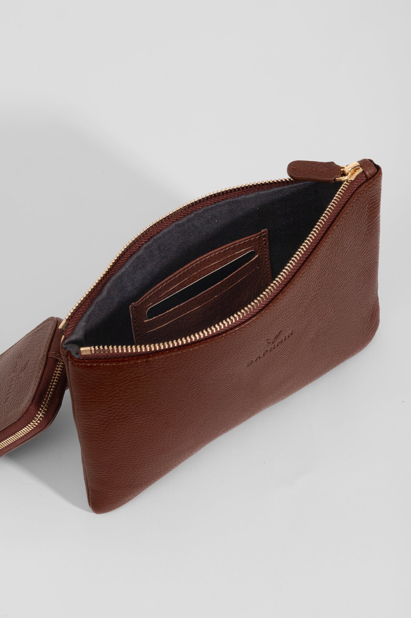 Carry Clutch - Kadın Hakiki Deri Omuz Askılı Taba Portföy/Çapraz Çanta