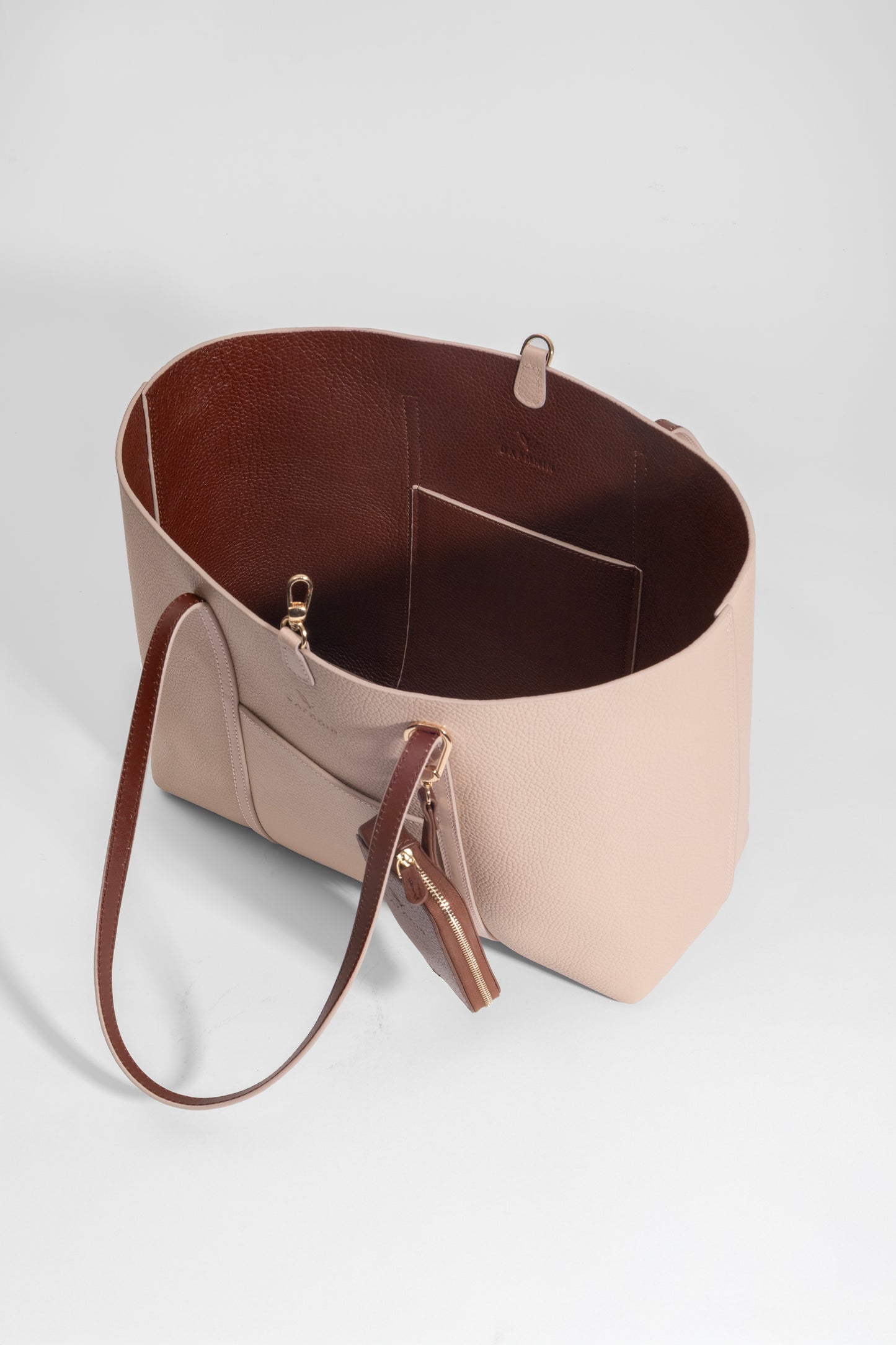 Duo Kadın Hakiki Deri Reversible Çift Taraflı Tote Çanta Pudra & Taba