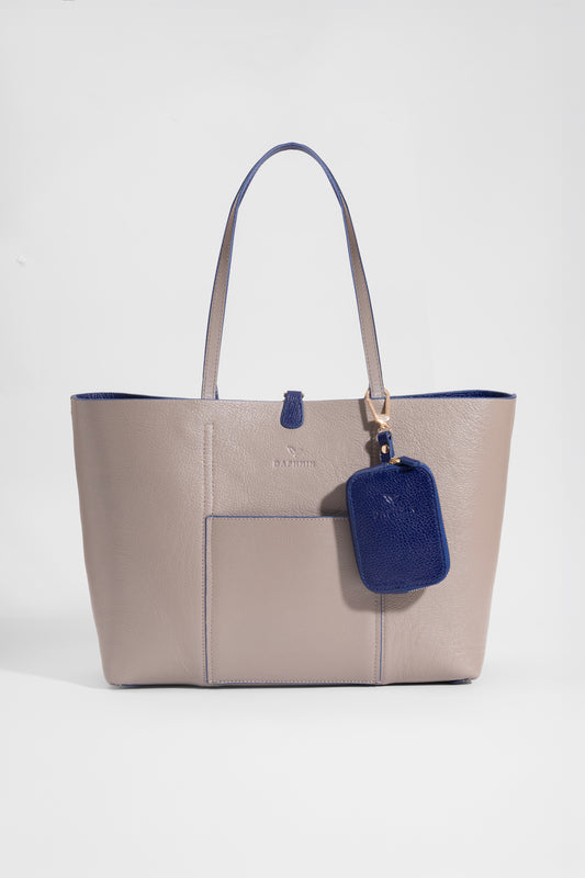 Duo Kadın Hakiki Deri Reversible Çift Taraflı Tote Çanta Vizon & Mavi