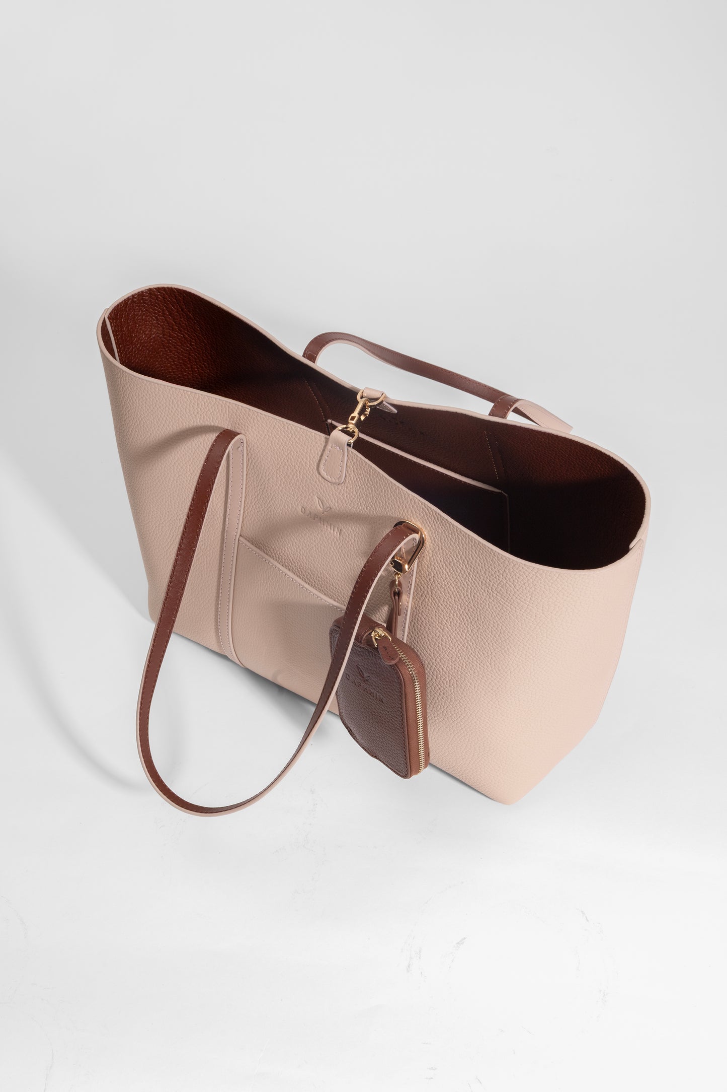Duo Kadın Hakiki Deri Reversible Çift Taraflı Tote Çanta Pudra & Taba