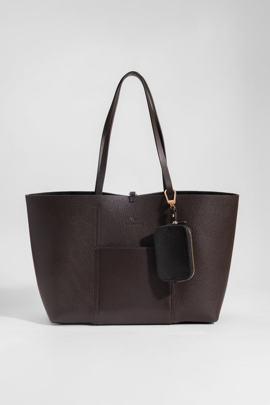 Duo Kadın Hakiki Deri Reversible Çift Taraflı Tote Çanta Kahverengi & Siyah