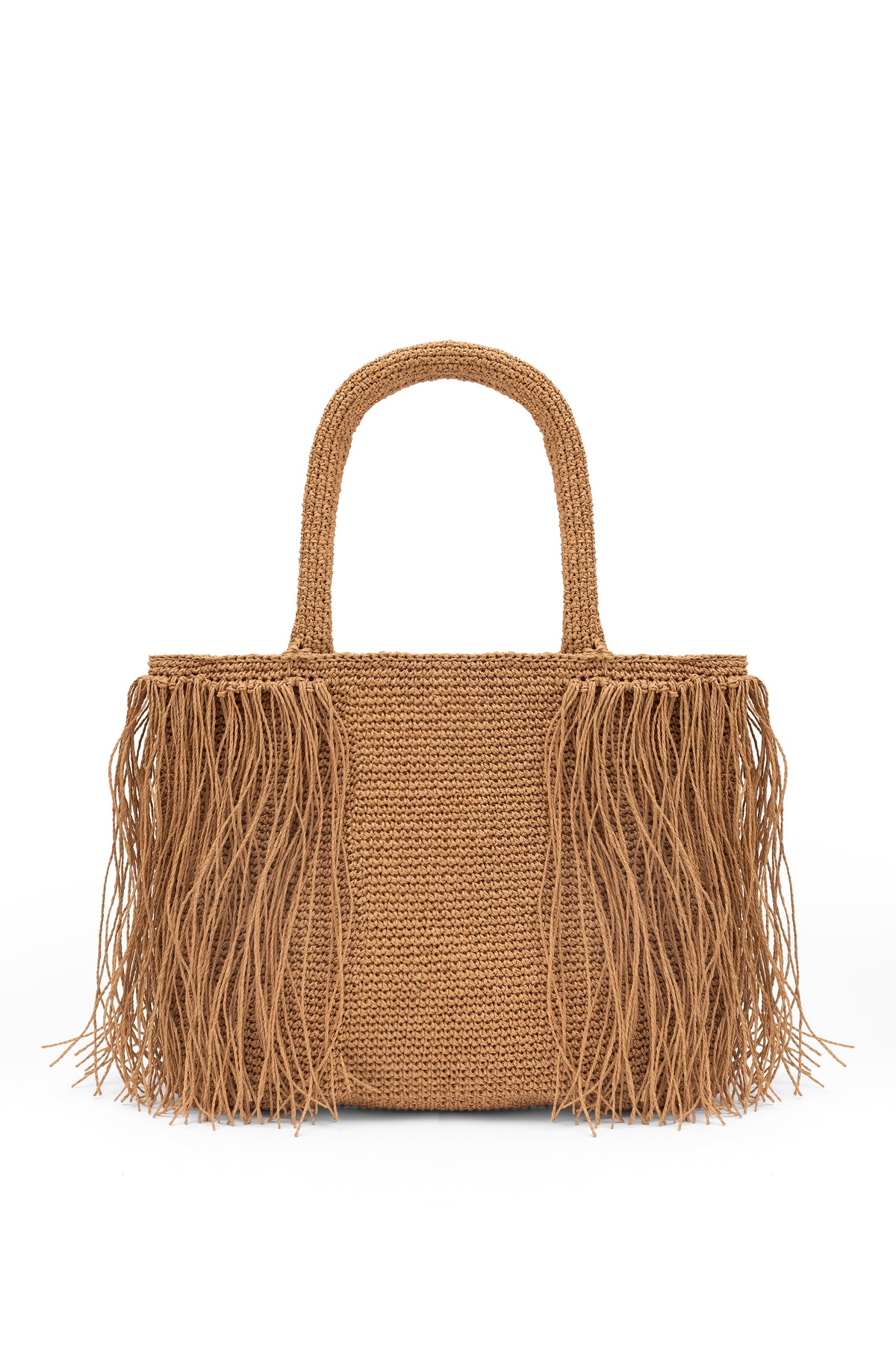 Straw-Look Fringed East-West Shoulder Bag Natural