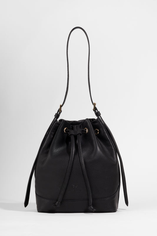 Sorella Bucket – Siyah Hakiki Deri Bucket Omuz Çantası