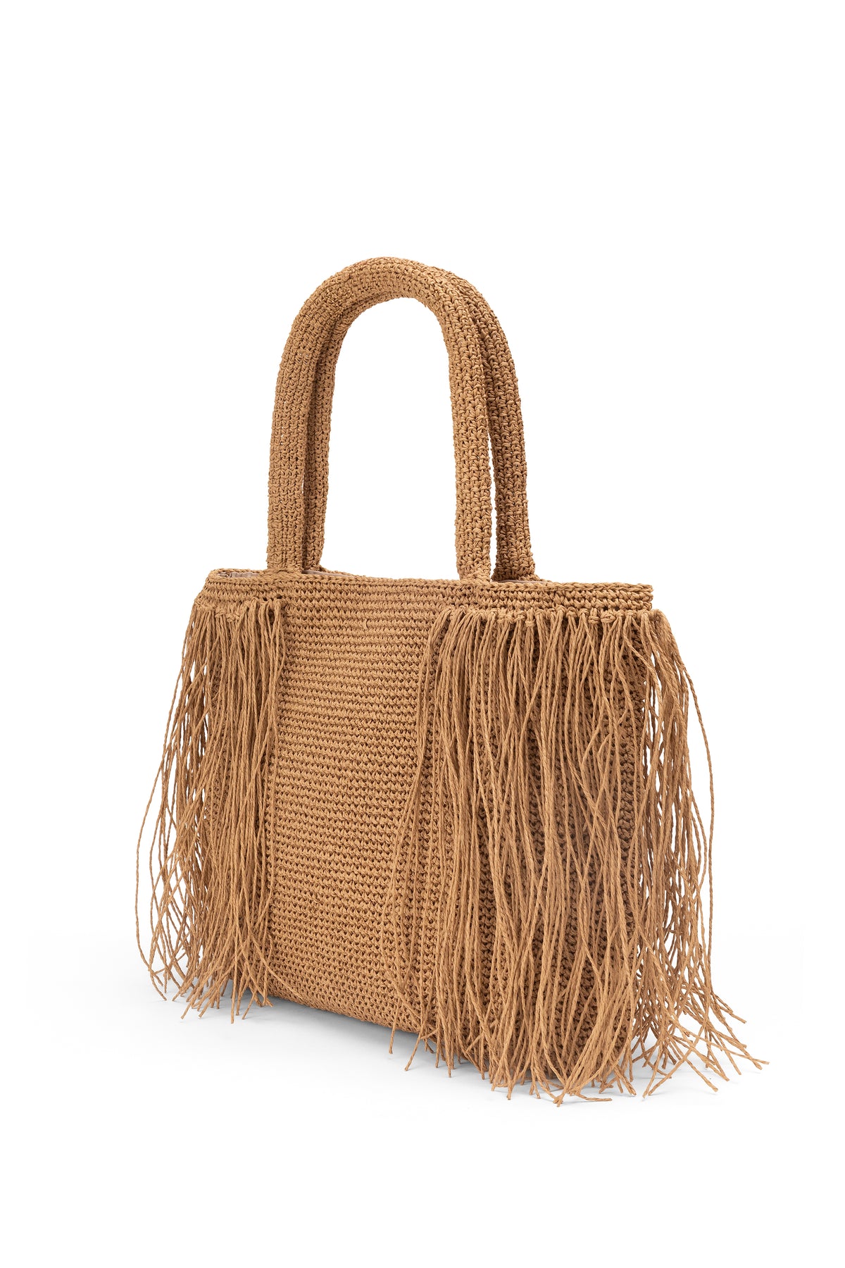 Straw-Look Fringed East-West Shoulder Bag – Natural, image 3