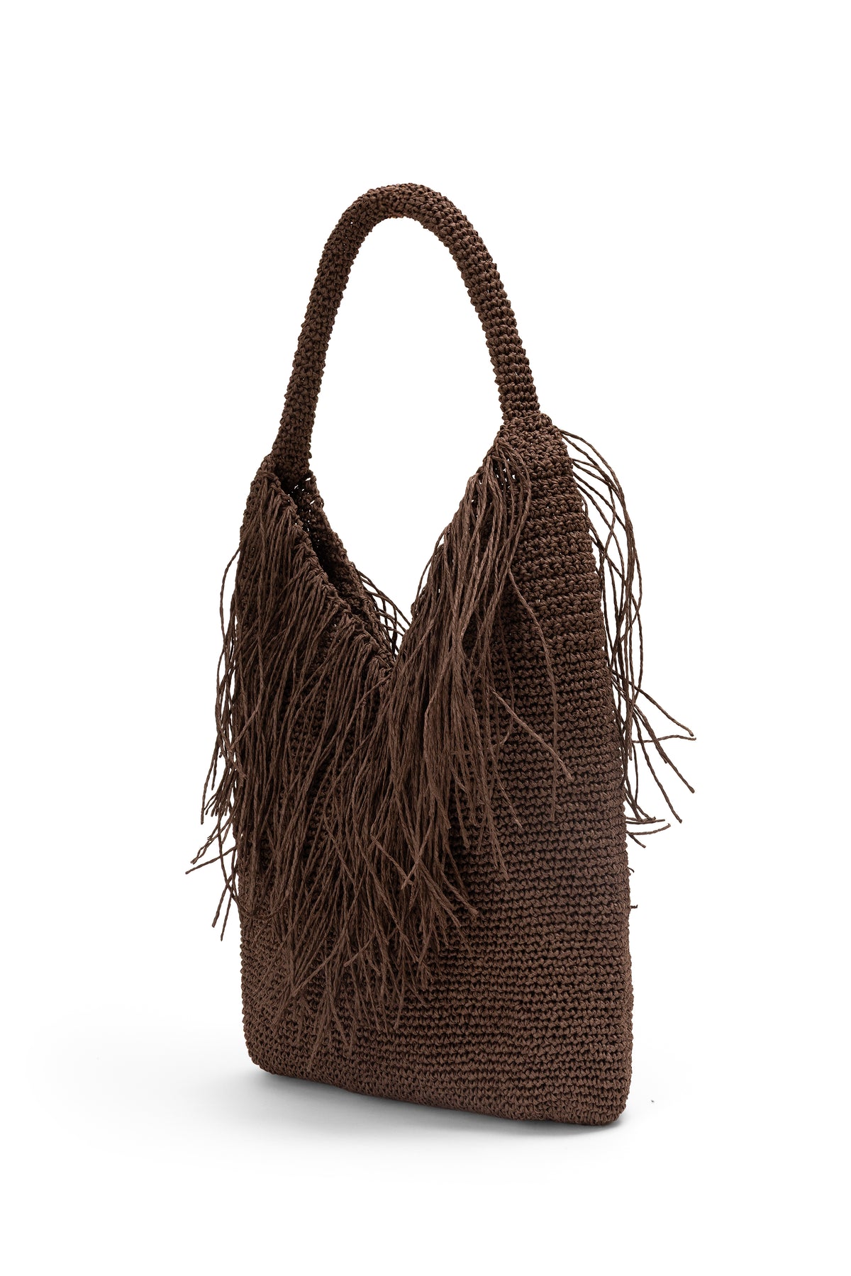 Straw-Look Fringed Shoulder Bag – Brown, image 3