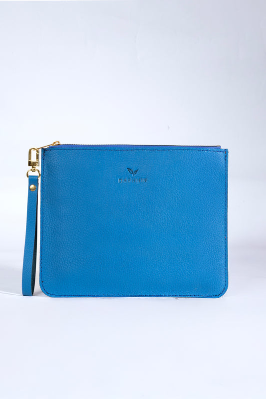 Nia Hakiki Deri Clutch Çanta - Mavi