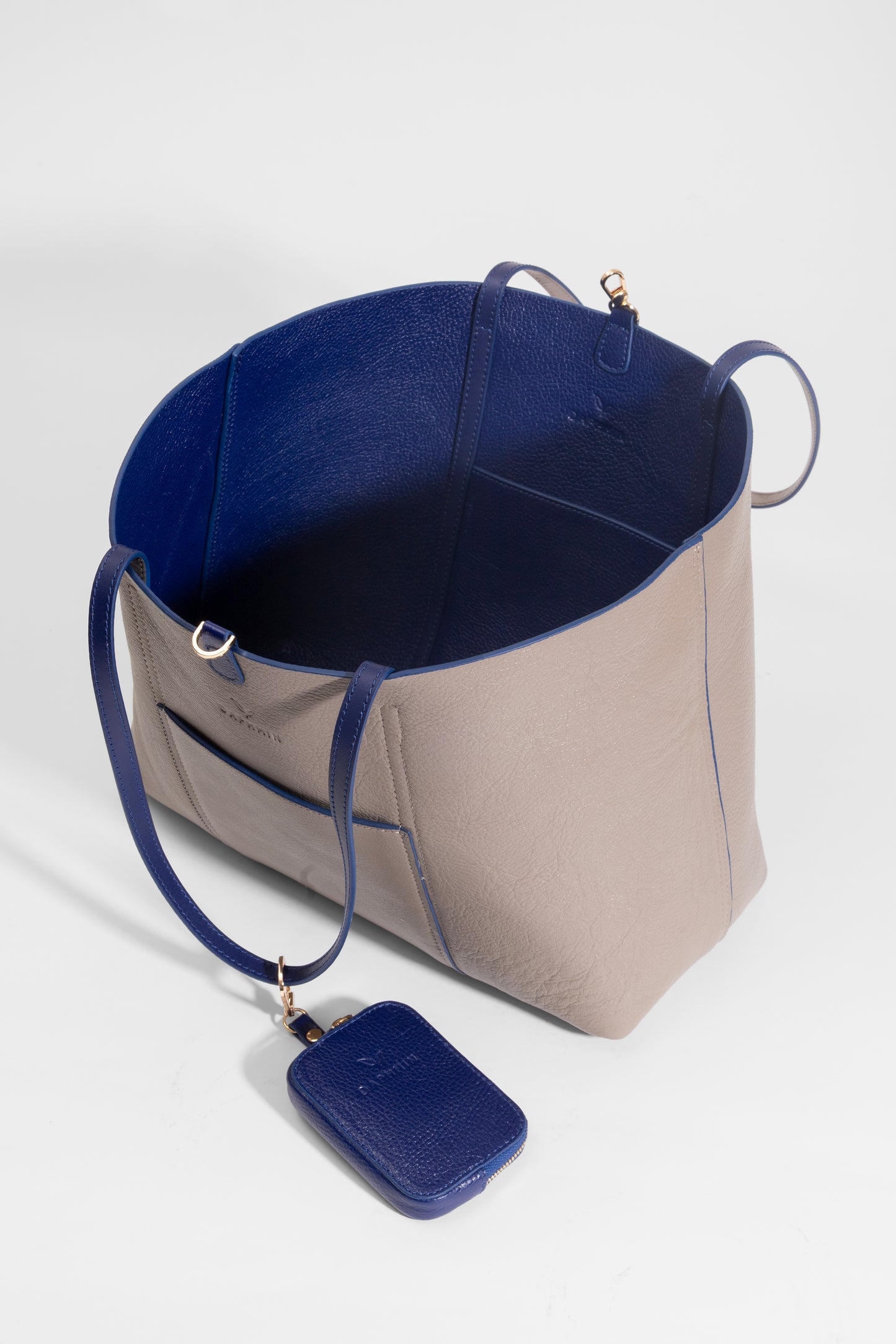 Duo Kadın Hakiki Deri Reversible Çift Taraflı Tote Çanta Vizon & Mavi