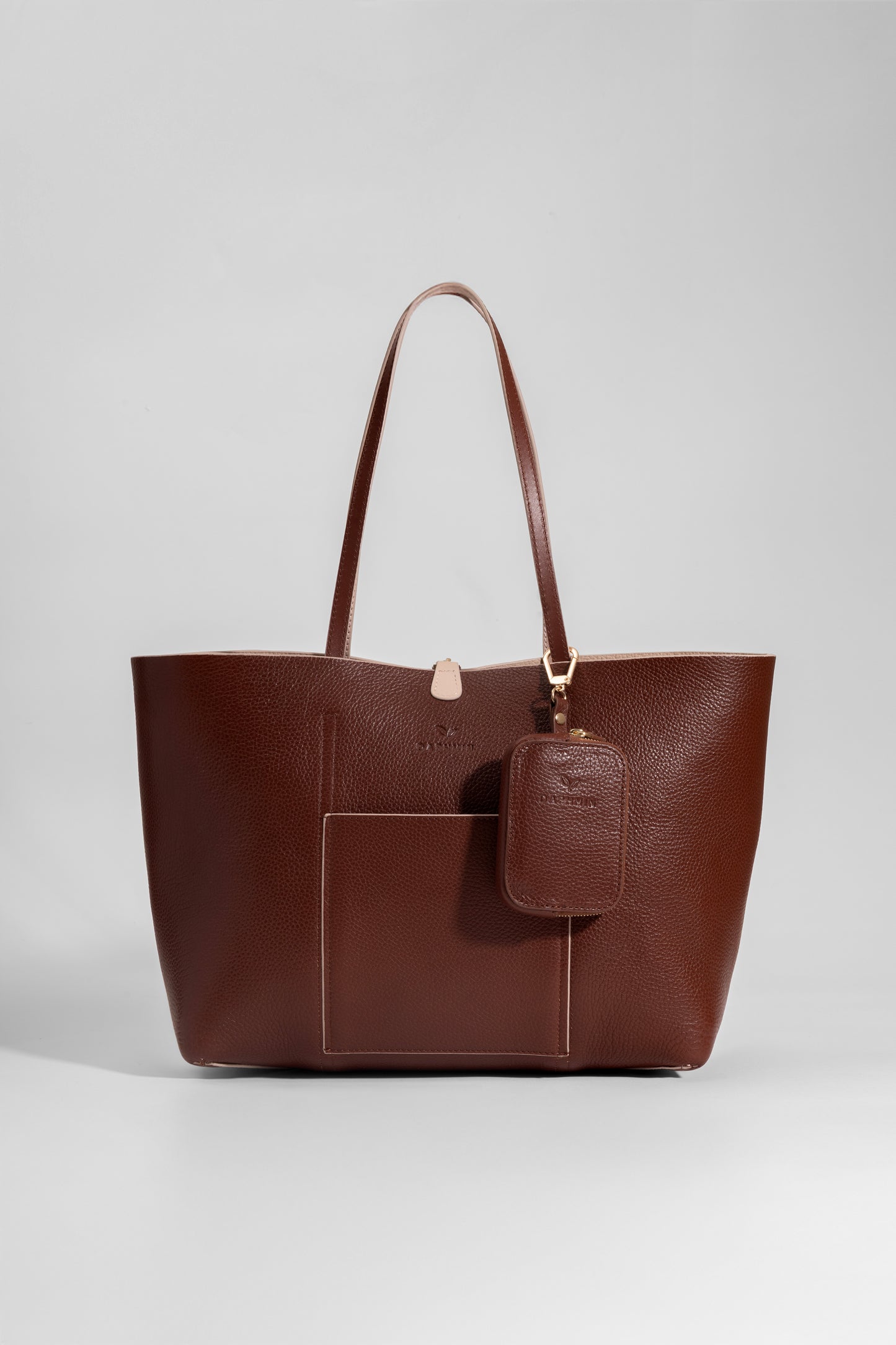 Duo Kadın Hakiki Deri Reversible Çift Taraflı Tote Çanta Pudra & Taba
