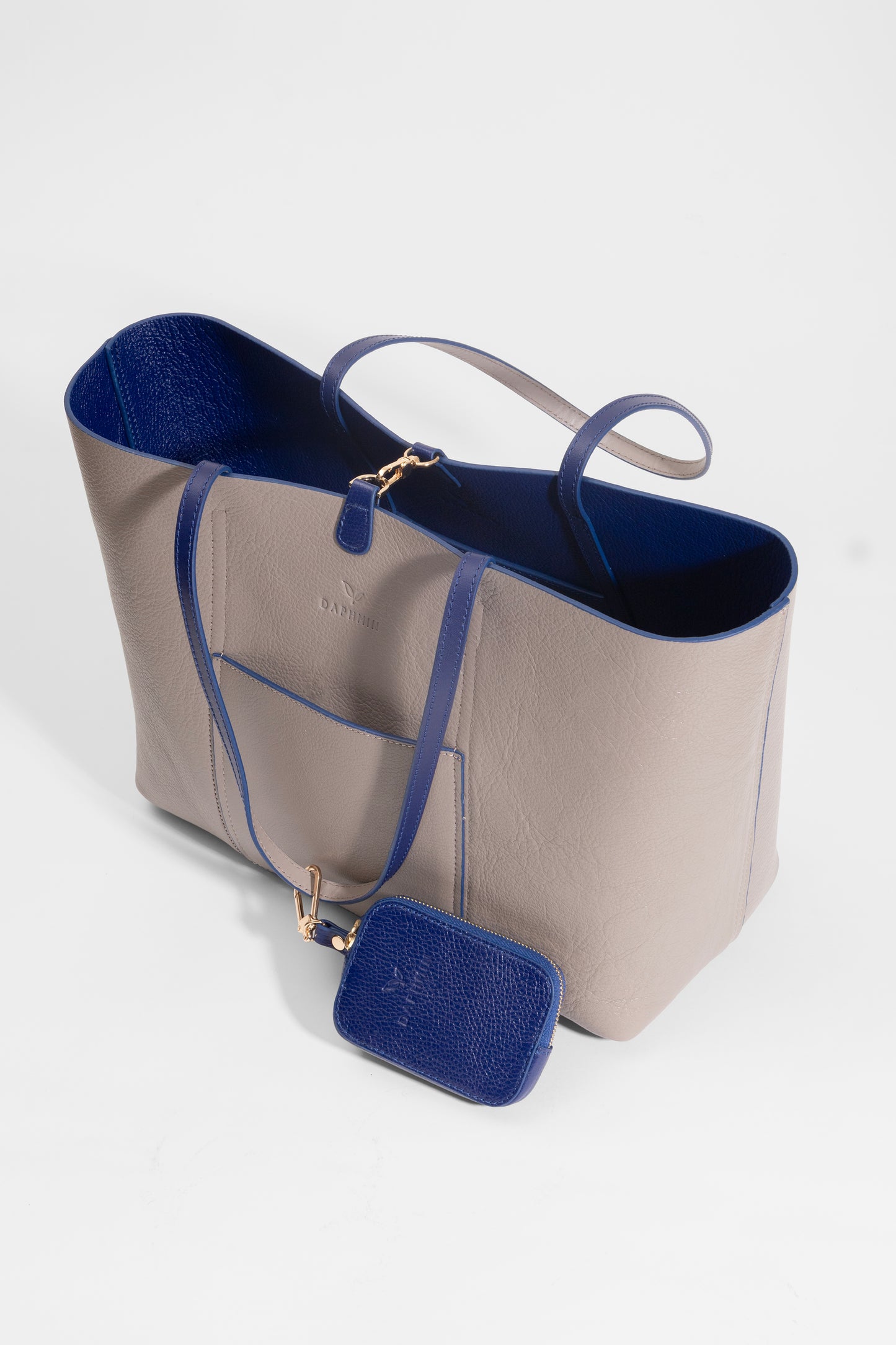 Duo Kadın Hakiki Deri Reversible Çift Taraflı Tote Çanta Vizon & Mavi
