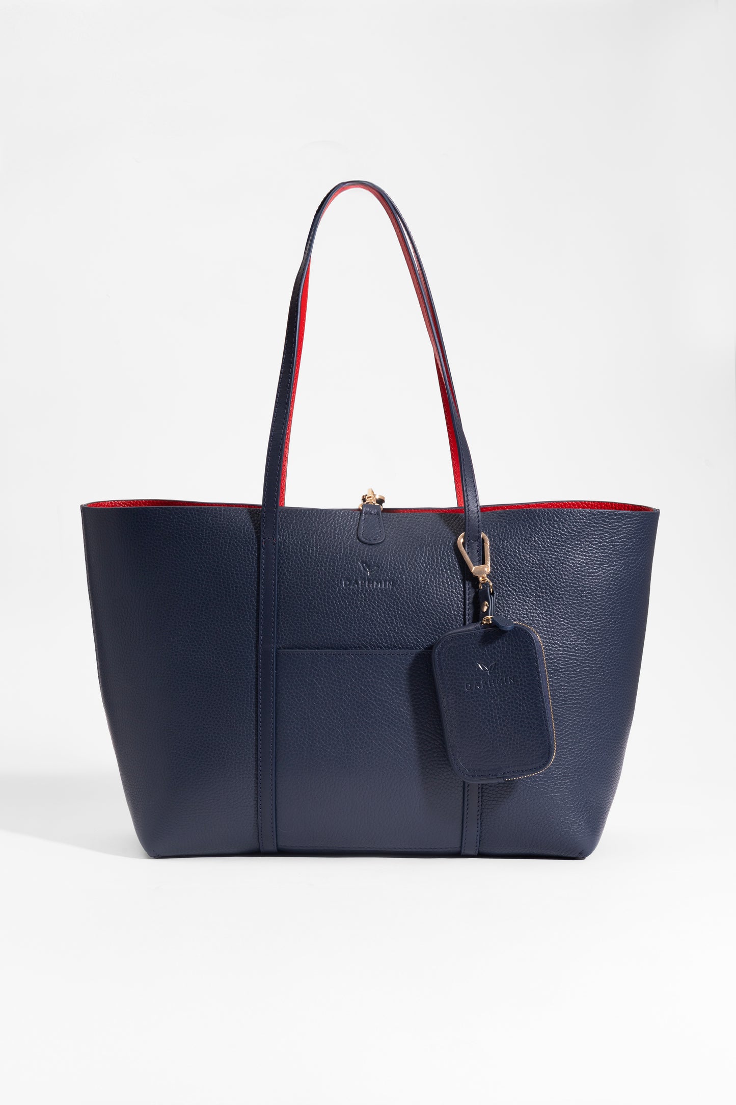 Duo Kadın Hakiki Deri Reversible Çift Taraflı Tote Çanta Lacivert & Kırmızı