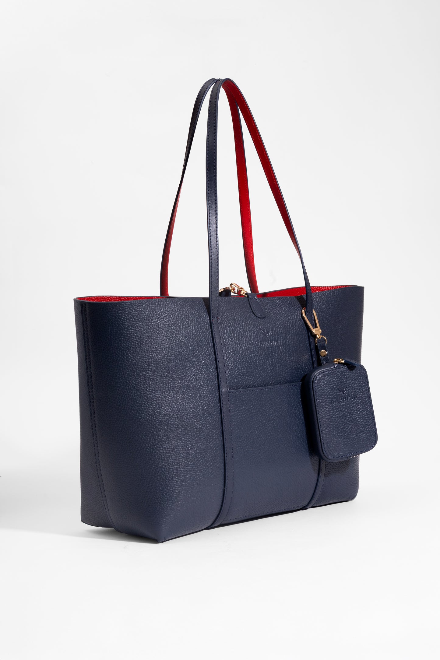 Duo Kadın Hakiki Deri Reversible Çift Taraflı Tote Çanta Lacivert & Kırmızı