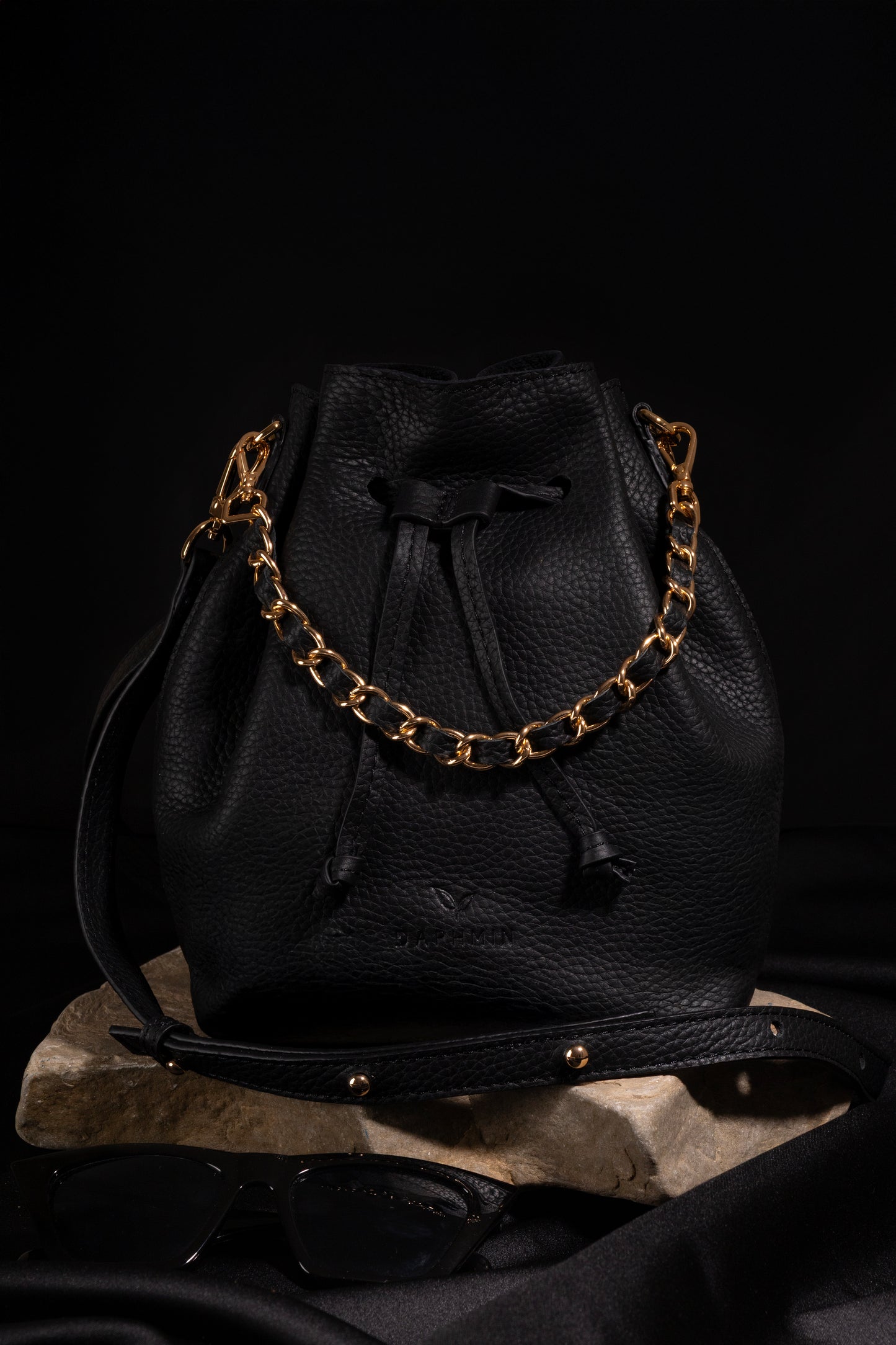 Sorellina Mini Bucket - Hakiki Deri Siyah Büzgülü Çanta