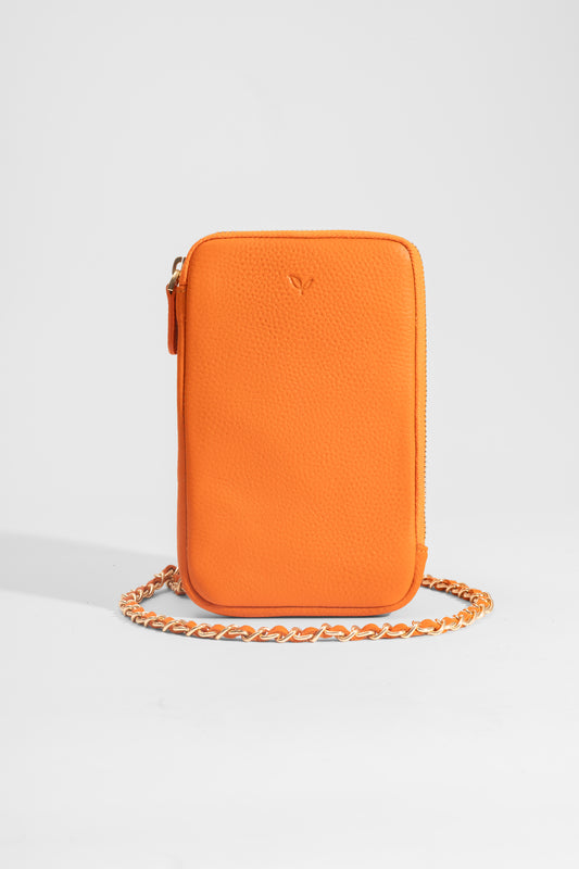 Laurel Plus - Turuncu Hakiki Deri Büyük Boy Telefon Çantası