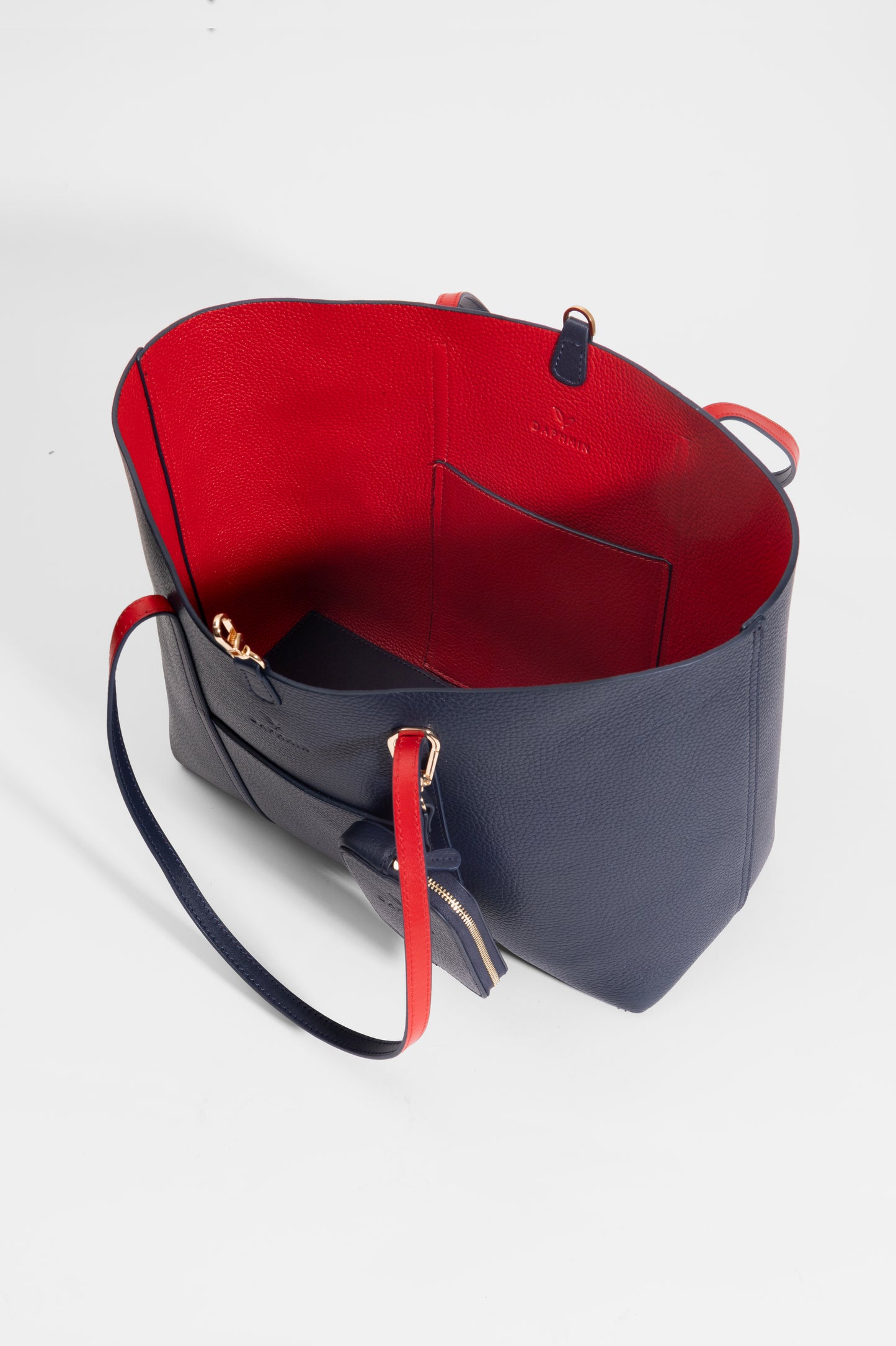 Duo Kadın Hakiki Deri Reversible Çift Taraflı Tote Çanta Lacivert & Kırmızı