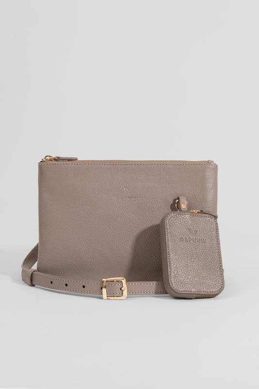 Carry Clutch - Kadın Hakiki Deri Omuz Askılı Vizon Portföy/Çapraz Çanta