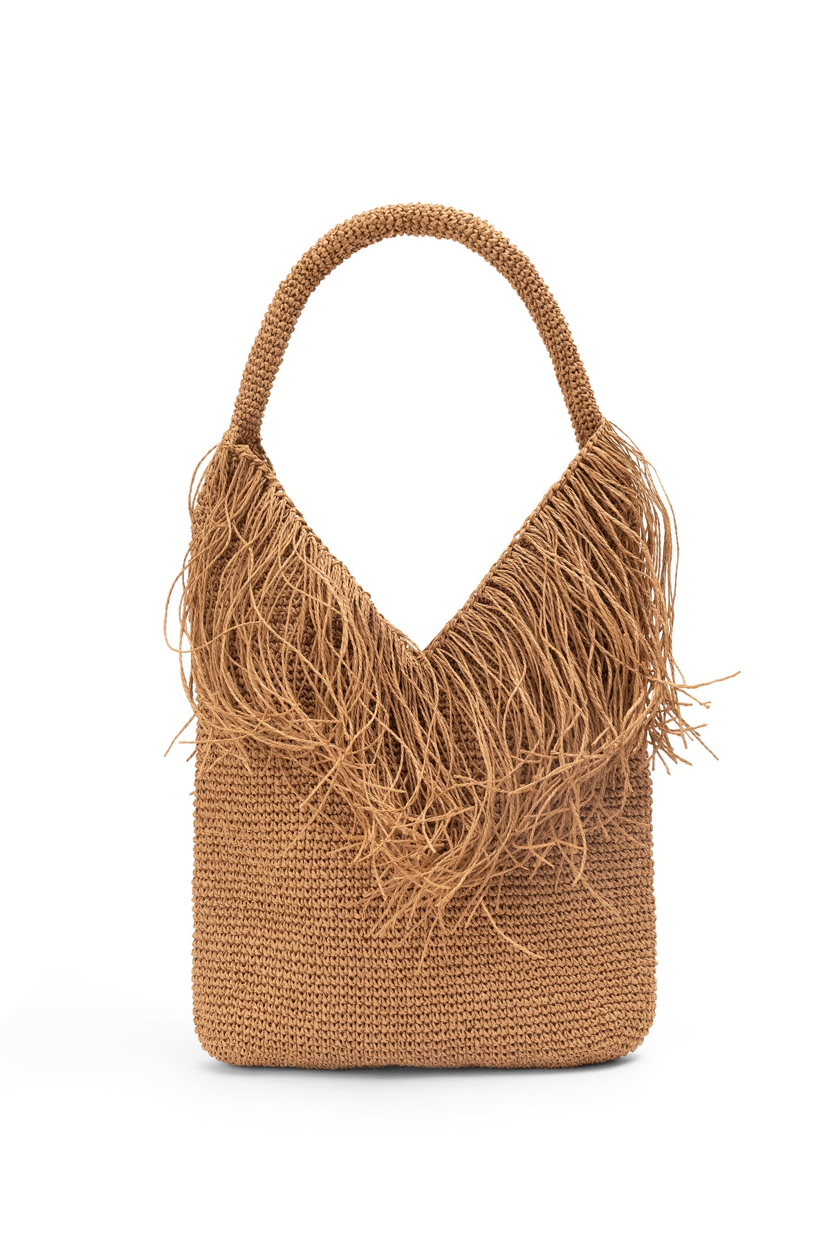 Straw-Look Fringed Shoulder Bag – Natural