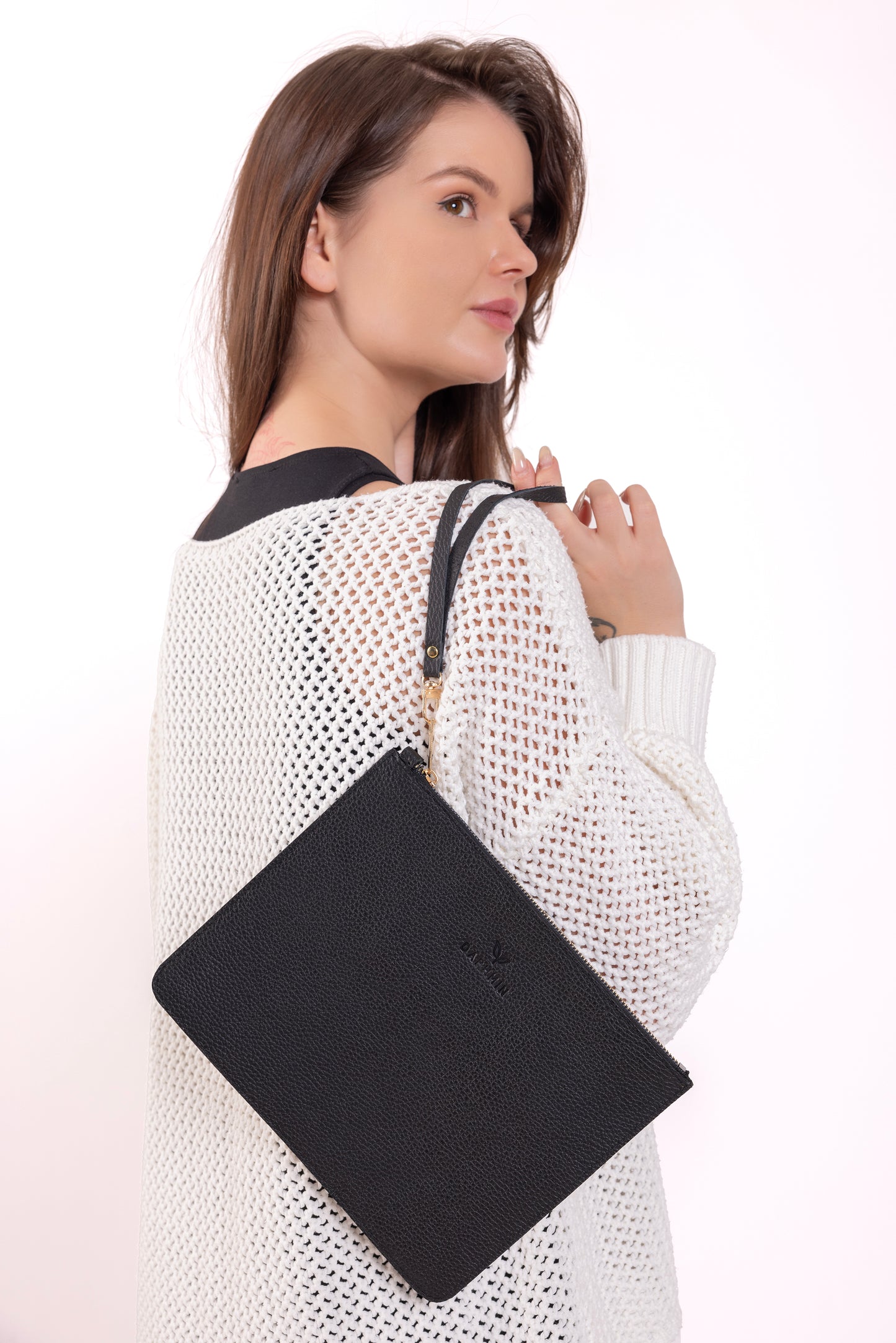 Nia Hakiki Deri Clutch Çanta - Siyah