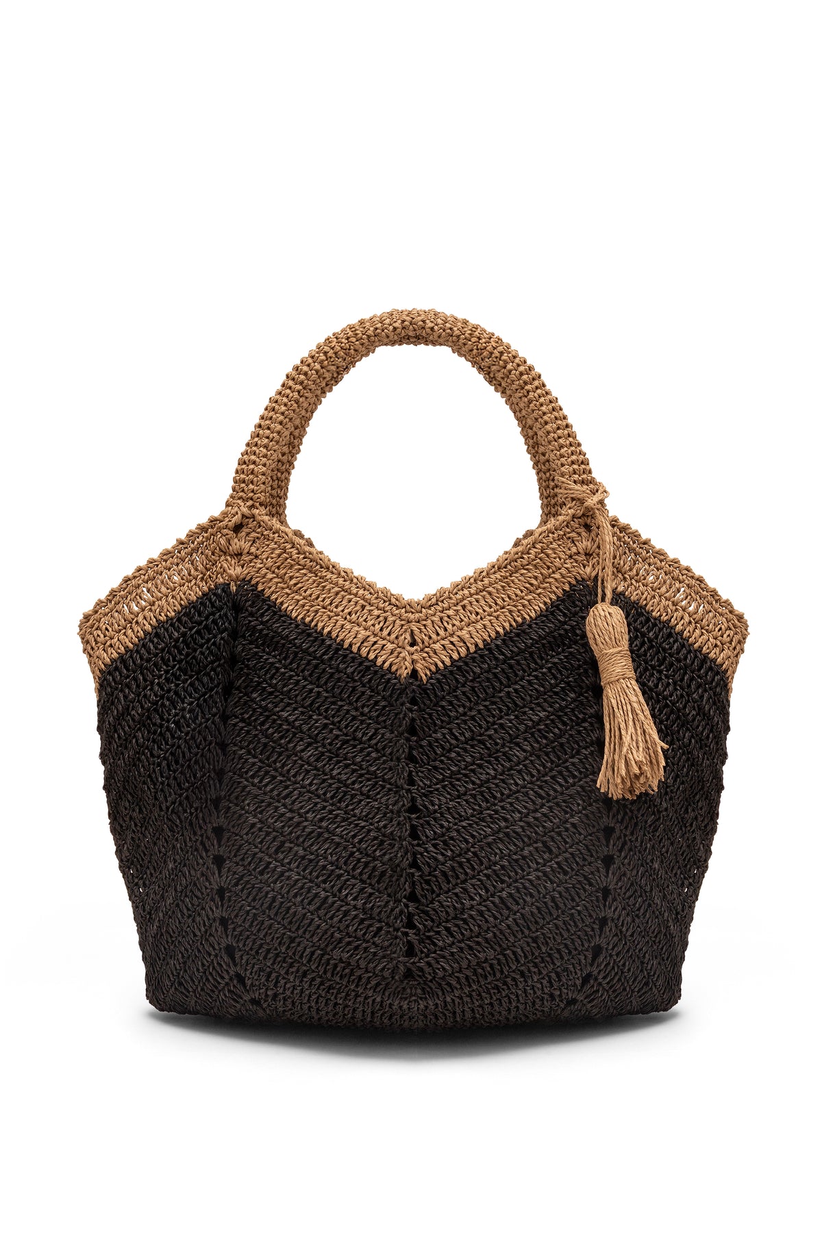 Straw-Look Tasselled Shoulder Bag – Black