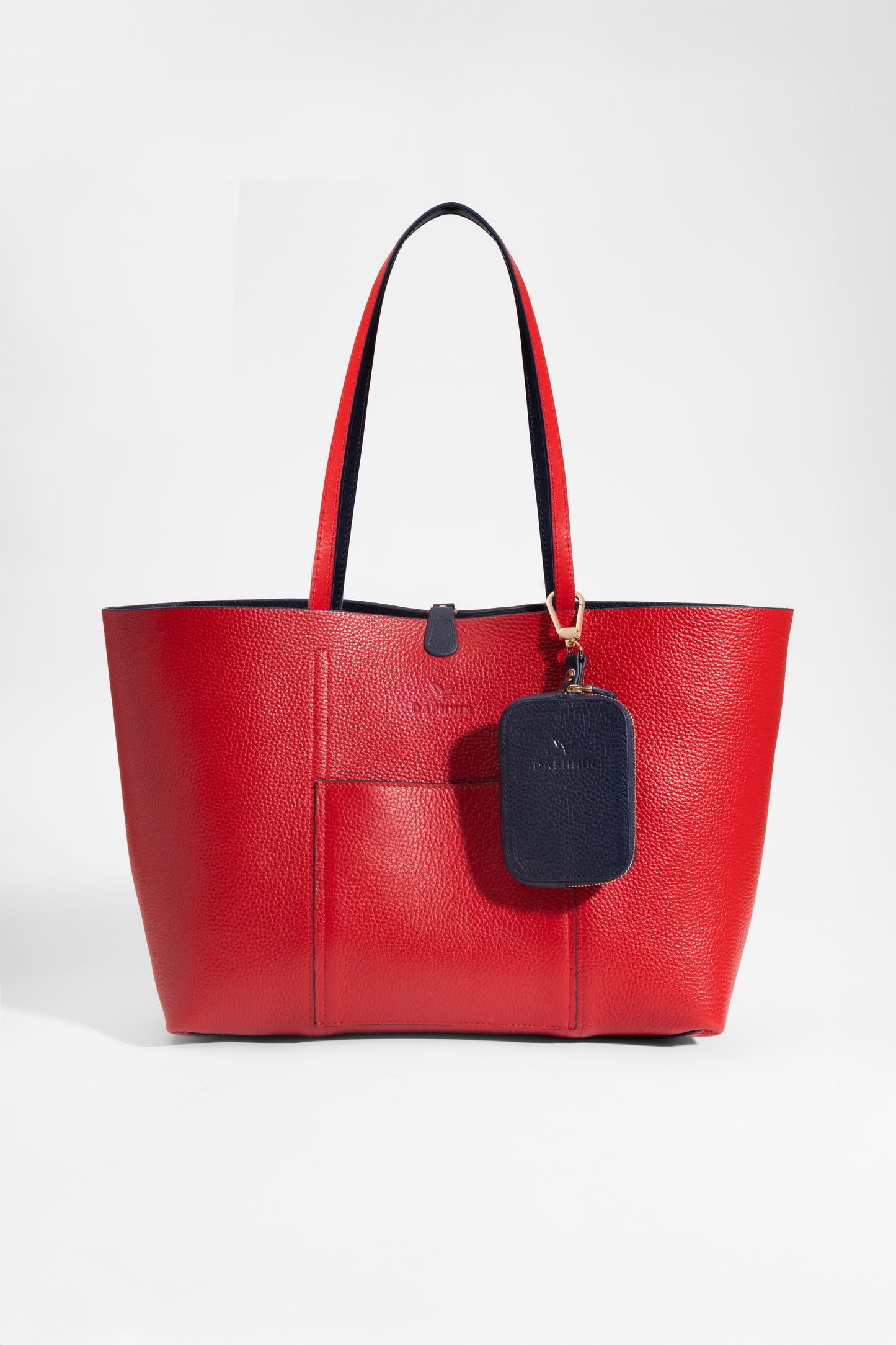Duo Kadın Hakiki Deri Reversible Çift Taraflı Tote Çanta Lacivert & Kırmızı