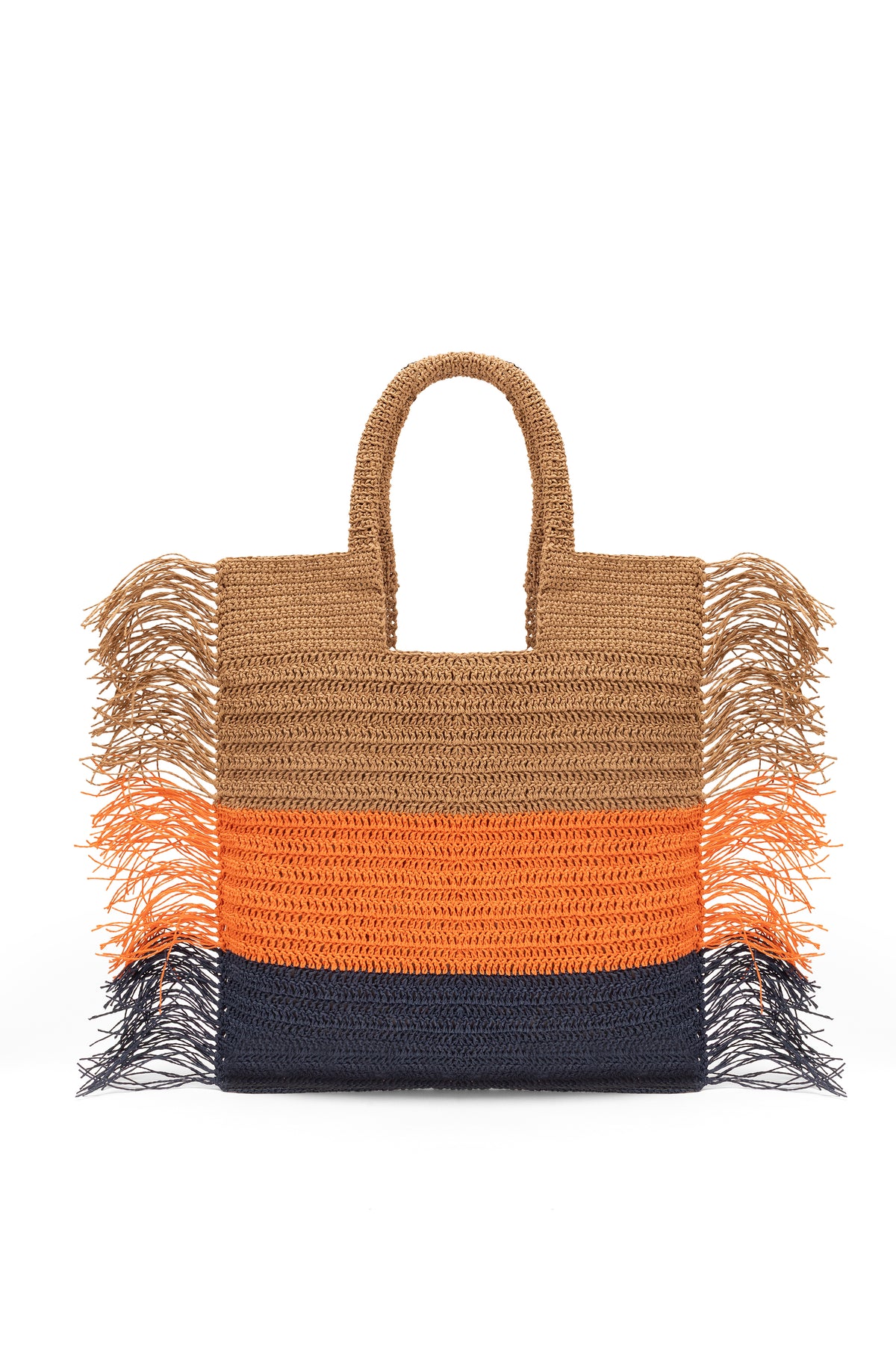 Straw-Look Fringed Tri-Colour Shoulder Bag