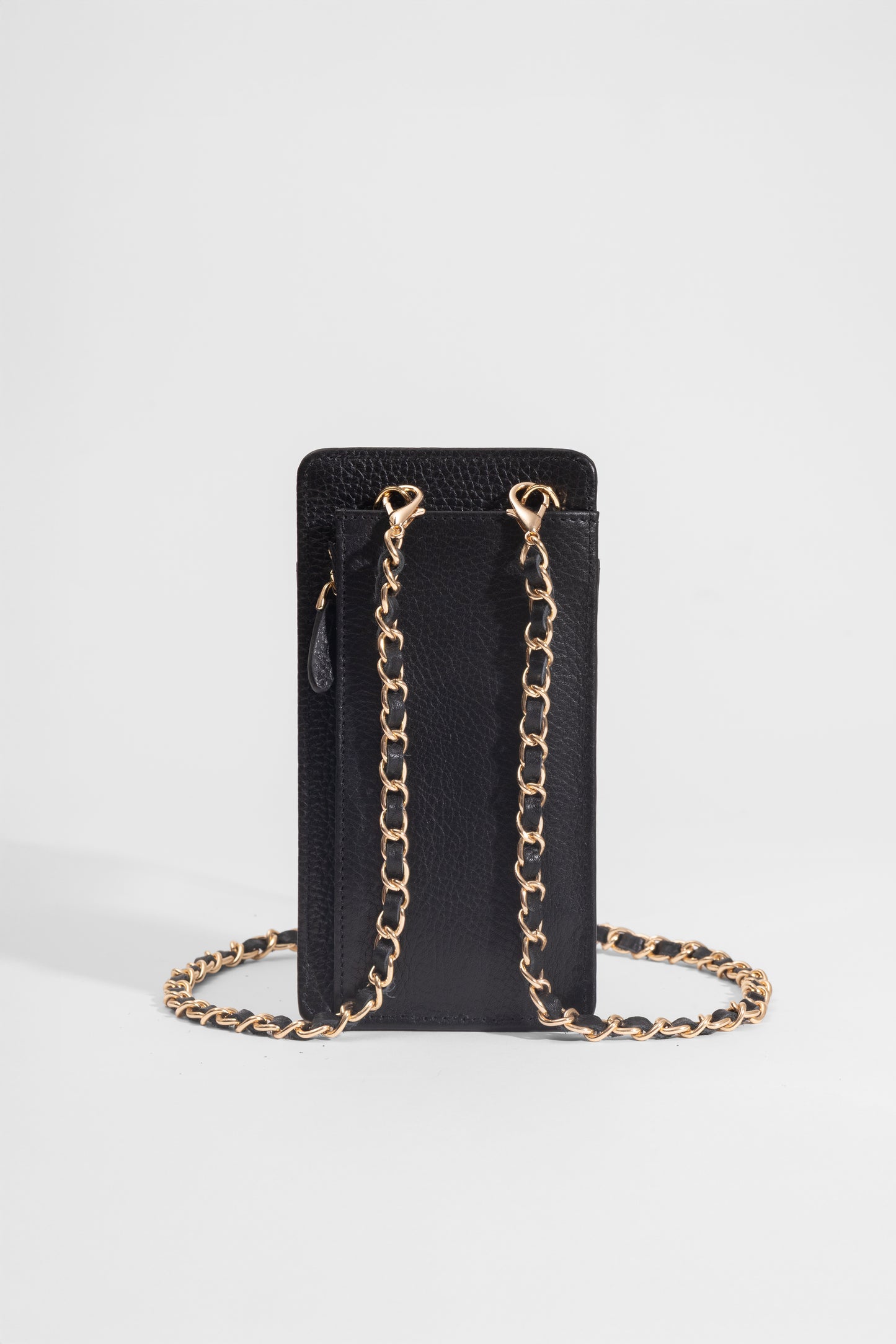 Laurel - Kadın Siyah Hakiki Deri Telefon Çantası ve Cüzdan (Gold Zincirli)