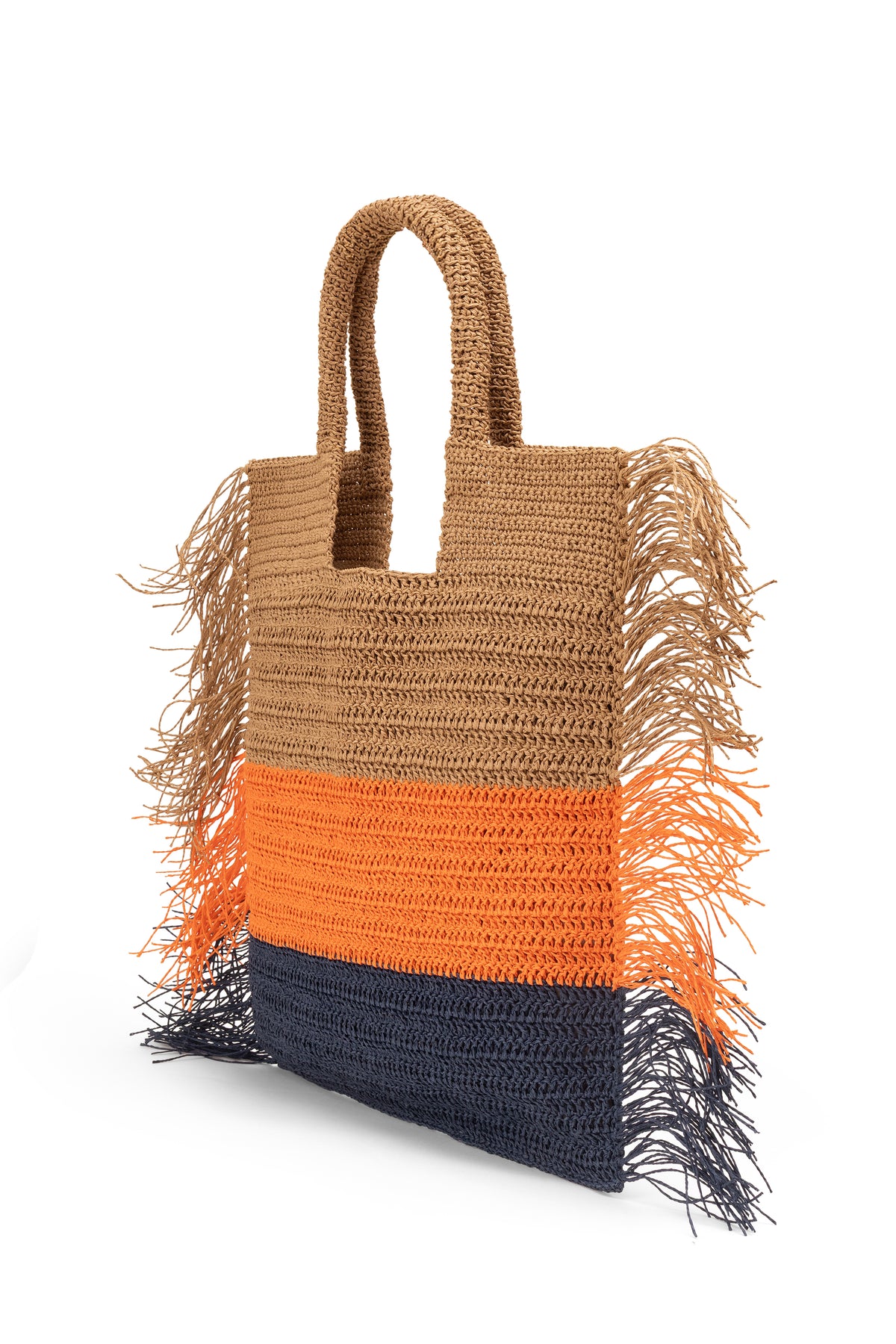 Straw-Look Fringed Tri-Colour Shoulder Bag, image 3