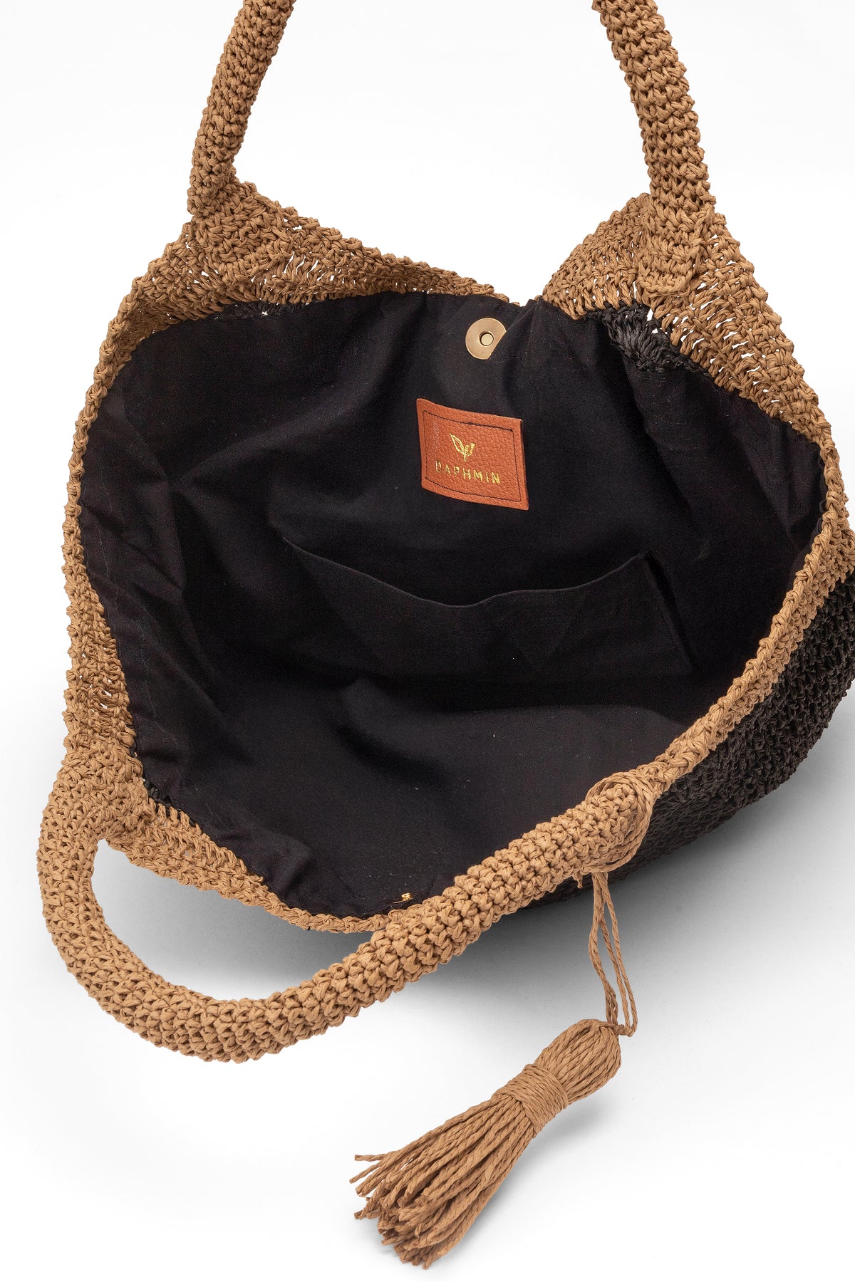 Straw-Look Tasselled Shoulder Bag – Black, image 5