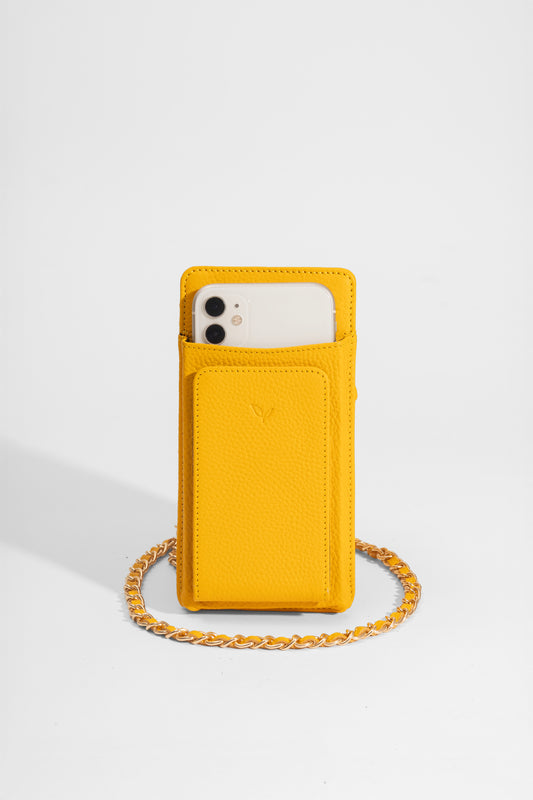 Laurel - Kadın Sarı Hakiki Deri Telefon Çantası ve Cüzdan