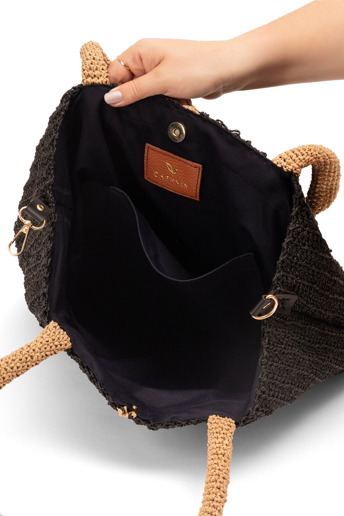 Straw-Look Convertible Shoulder Bag – Black, image 5
