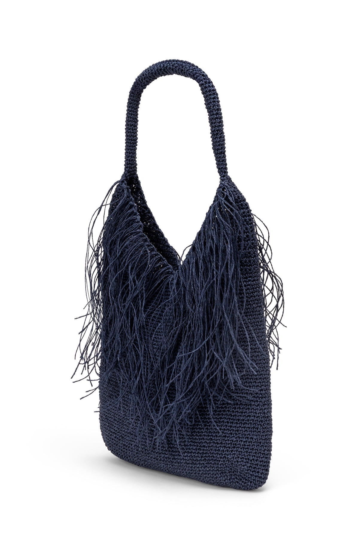 Straw-Look Fringed Shoulder Bag – Navy, image 3